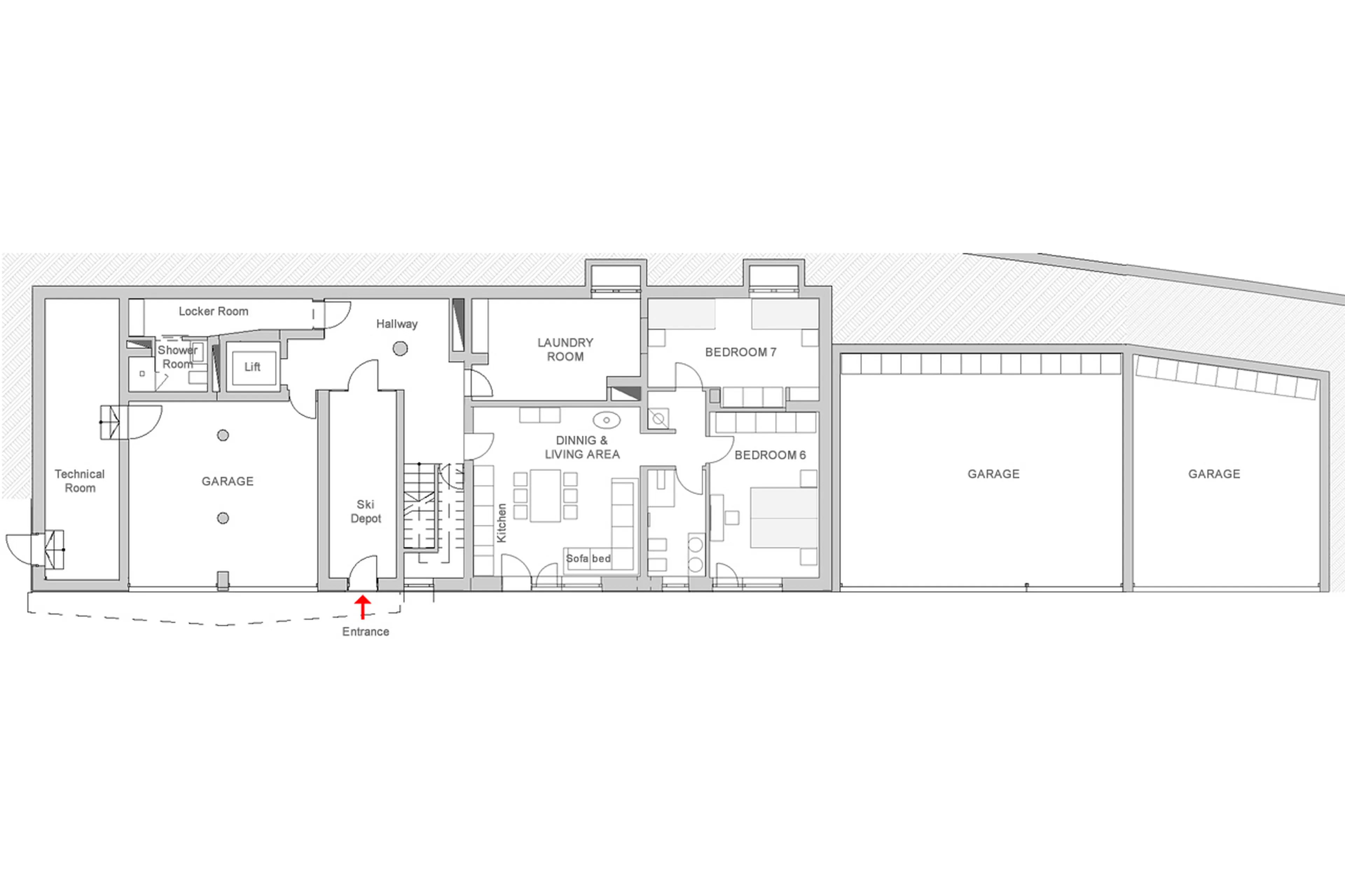 Level -1 floor plan of Chalet Blanc and Petit Blanc in Cervinia