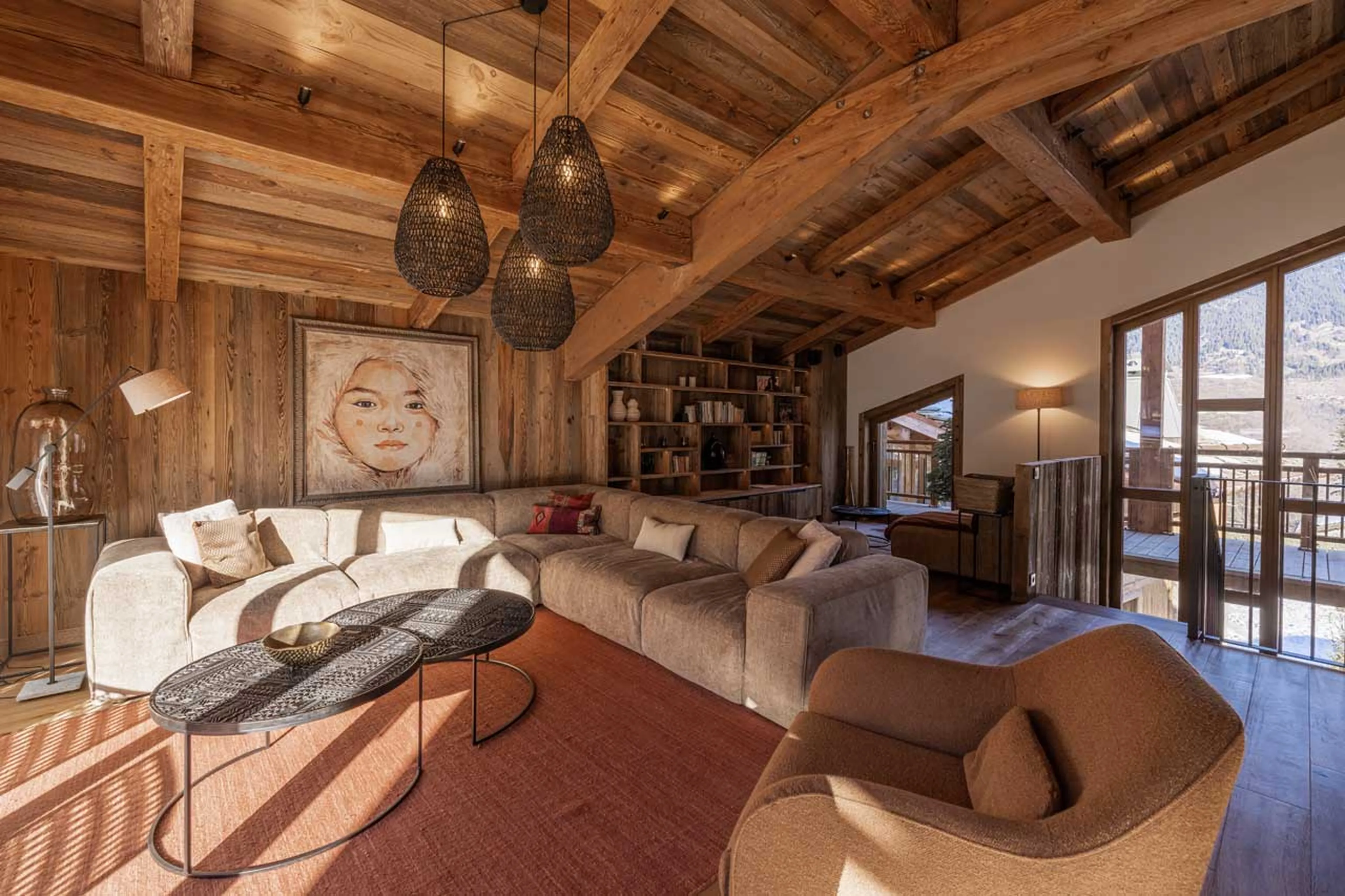 Sofas in living area of Chalet Bois des Barmes in Courchevel La Praz