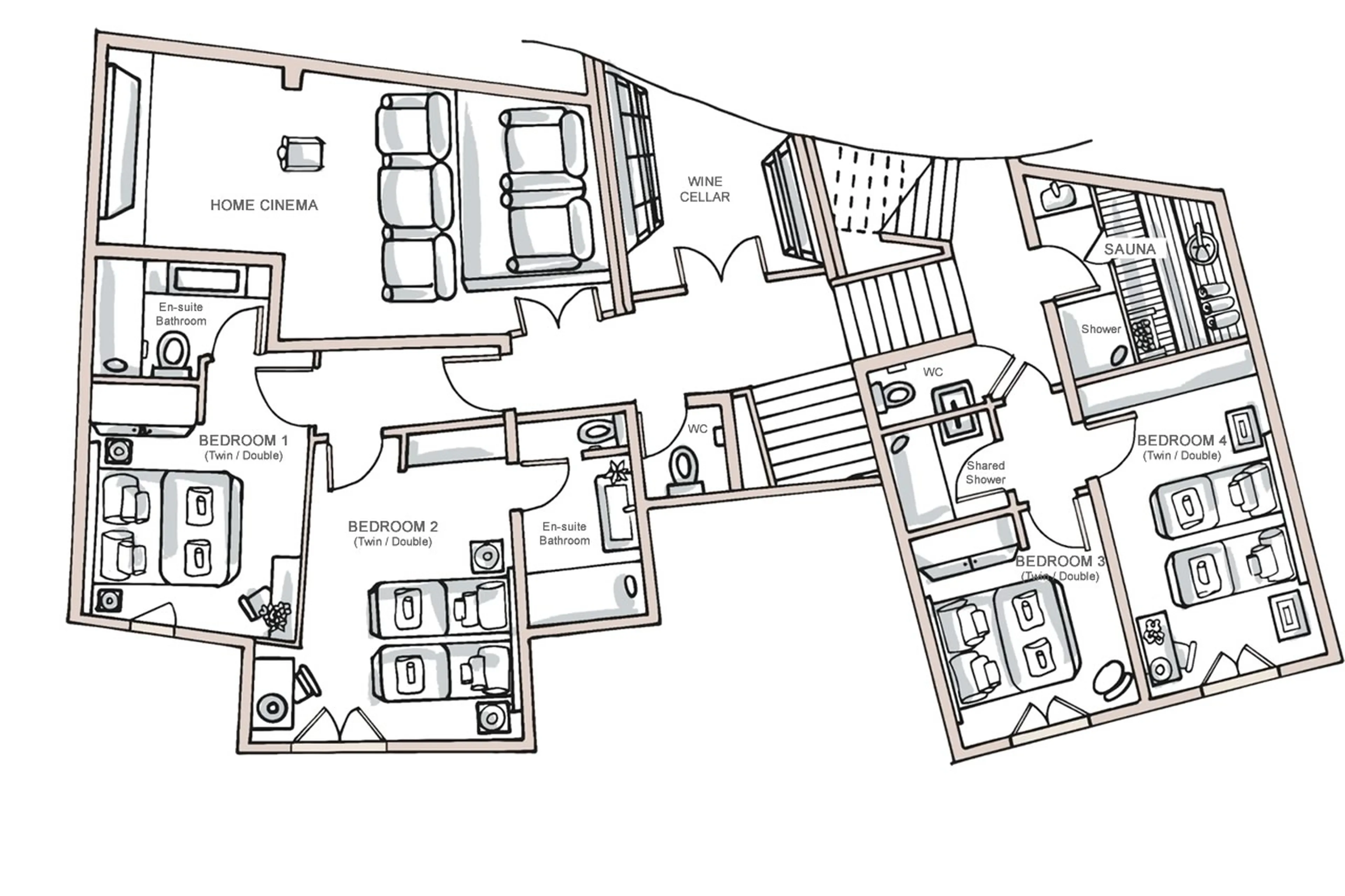 Level 1 floor plan of Chalet Bouquetin in Morzine