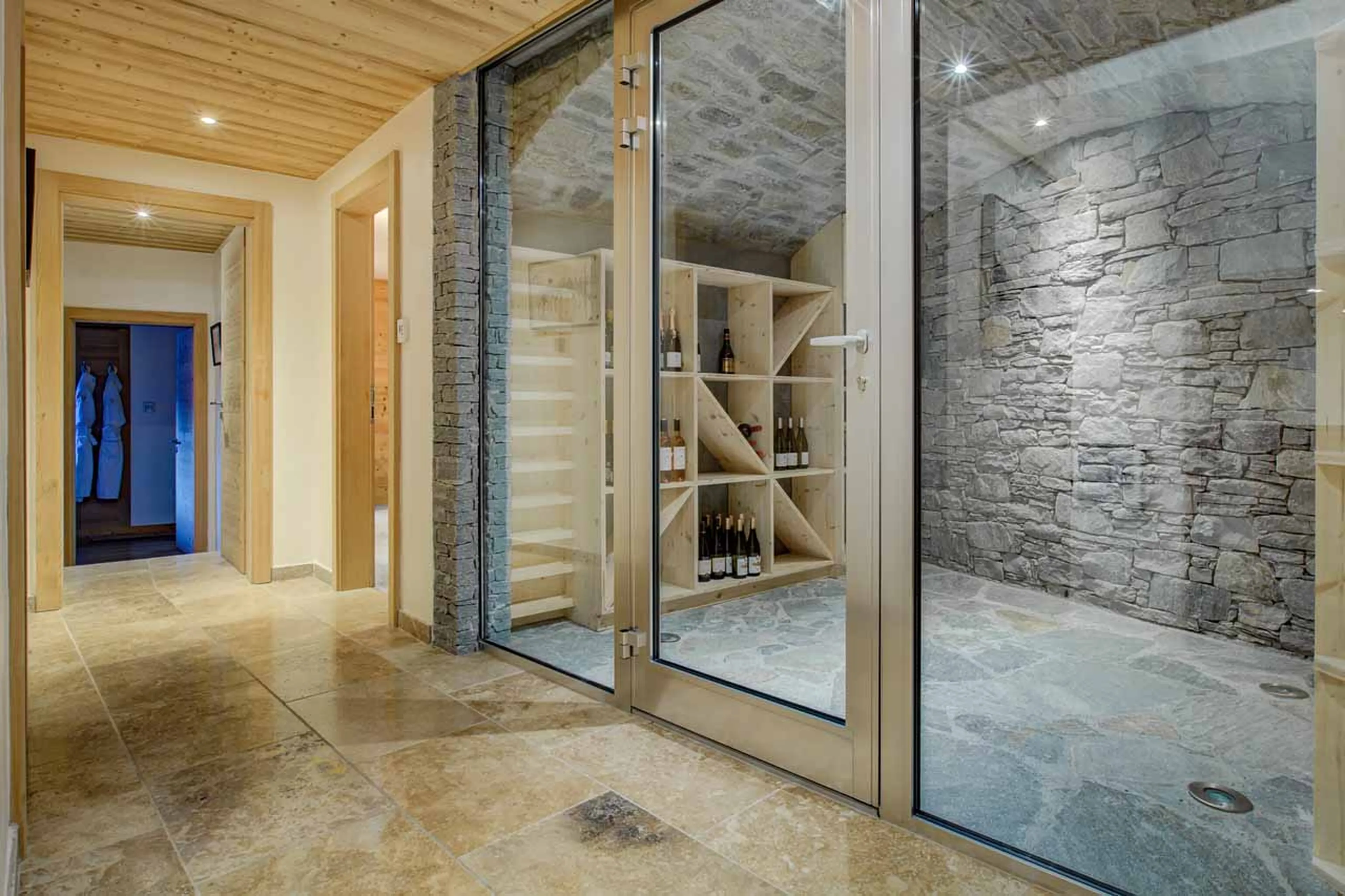 Vaulted wine cellar at Chalet Bouquetin in Morzine
