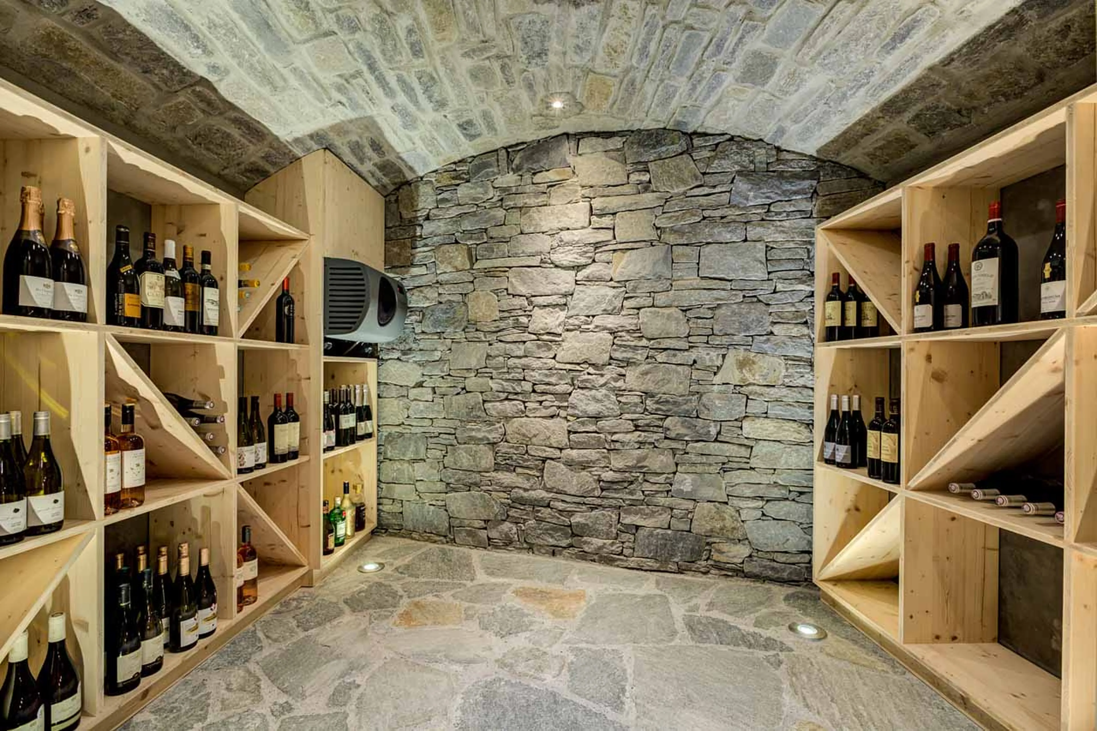 Choice of bottles in wine cellar of Chalet Bouquetin in Morzine