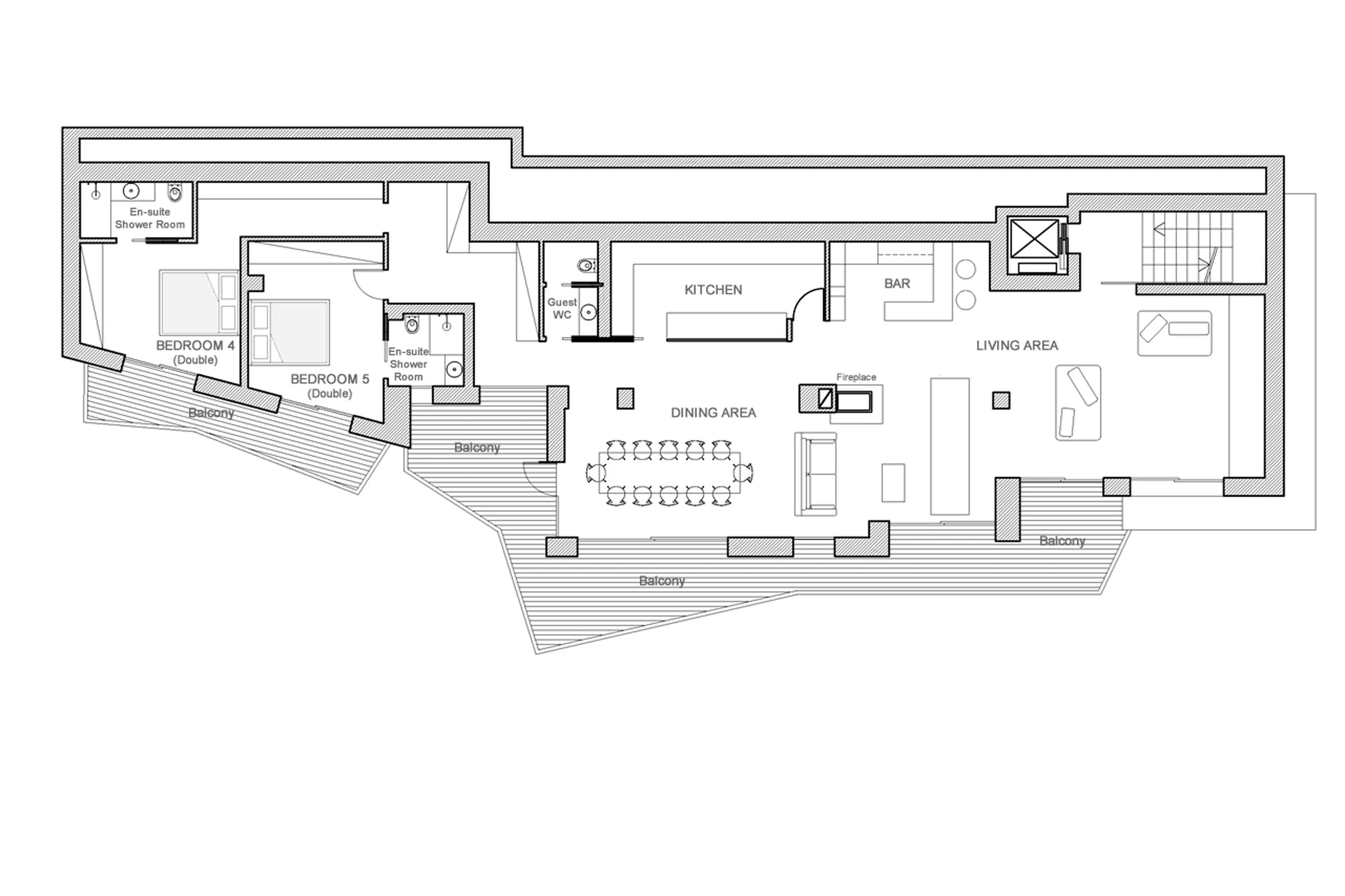Level 1 floor plan of Chalet Breithorn in Cervinia