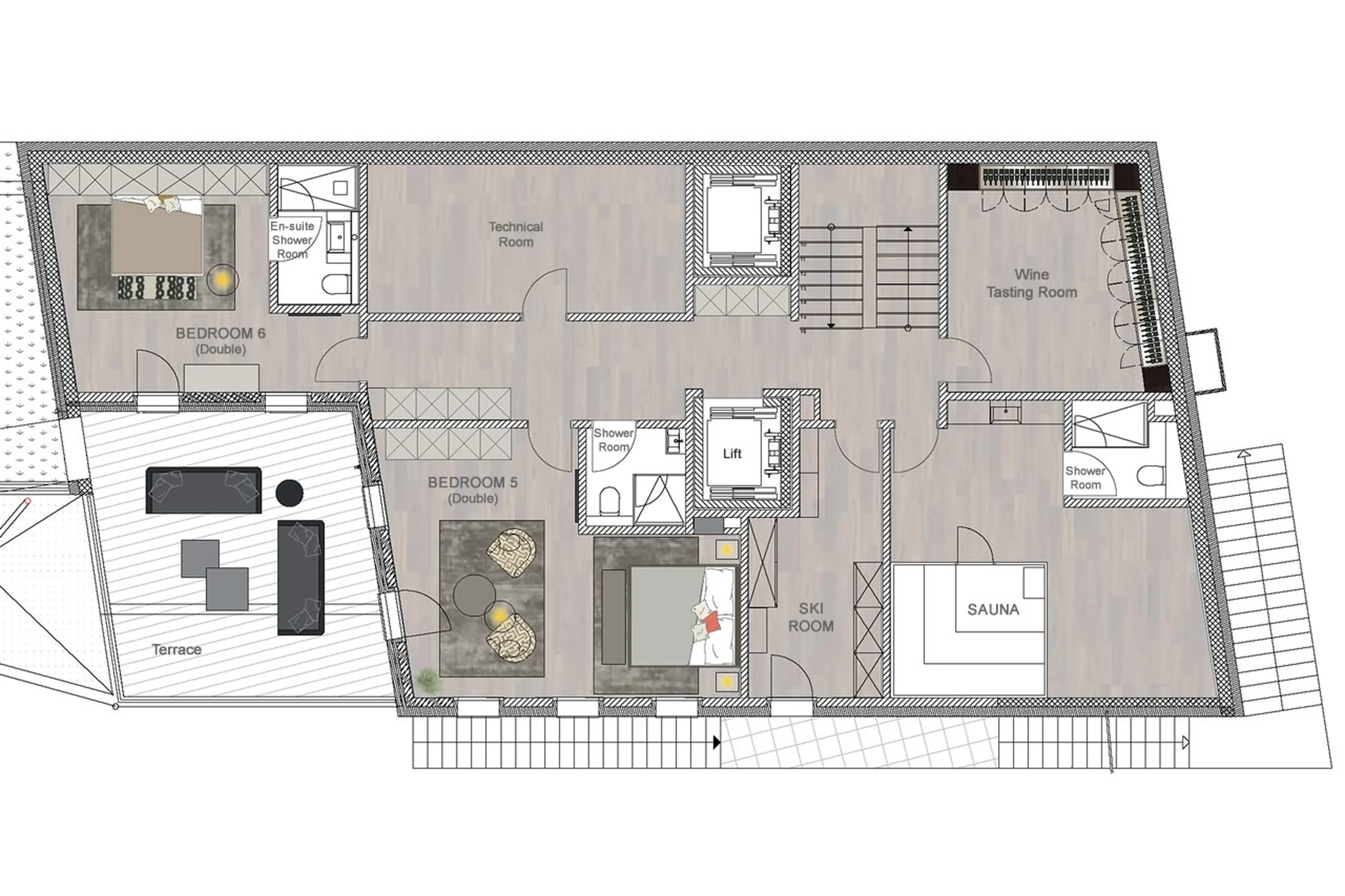 Level 0 floor plan of Chalet Buelenhorn in Davos