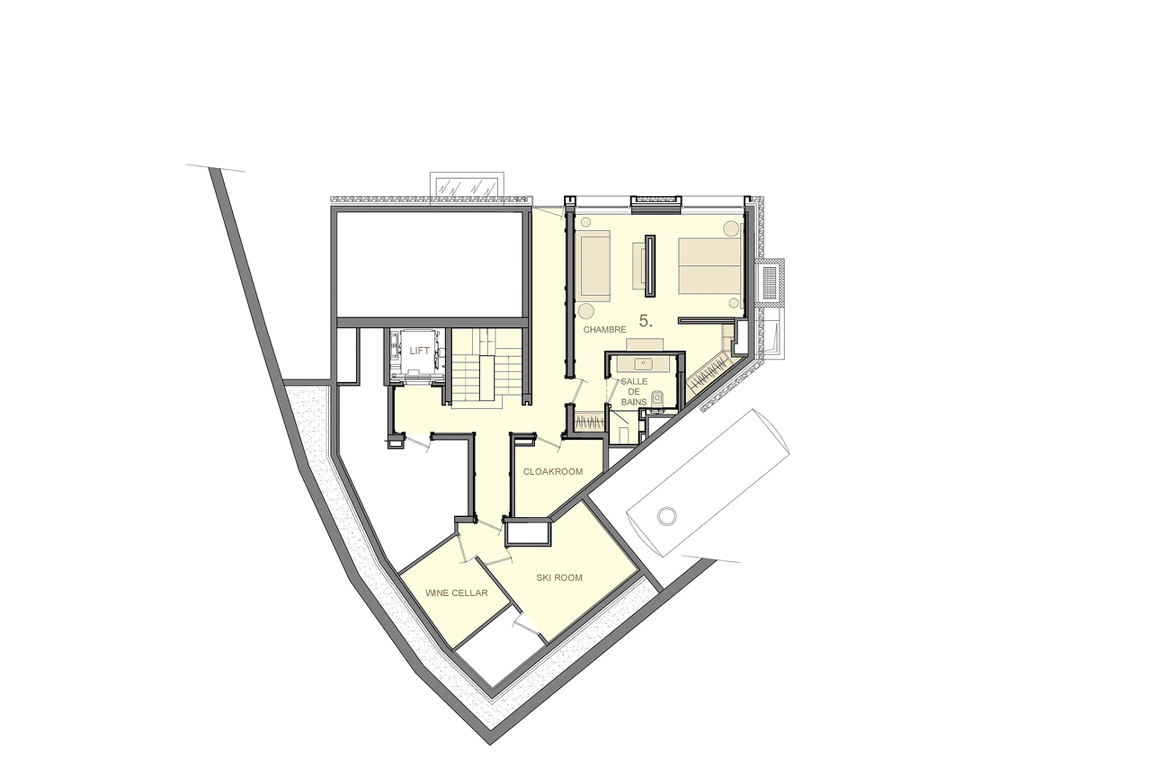 Level -1 floor plan of La Datcha in Courchevel 1850