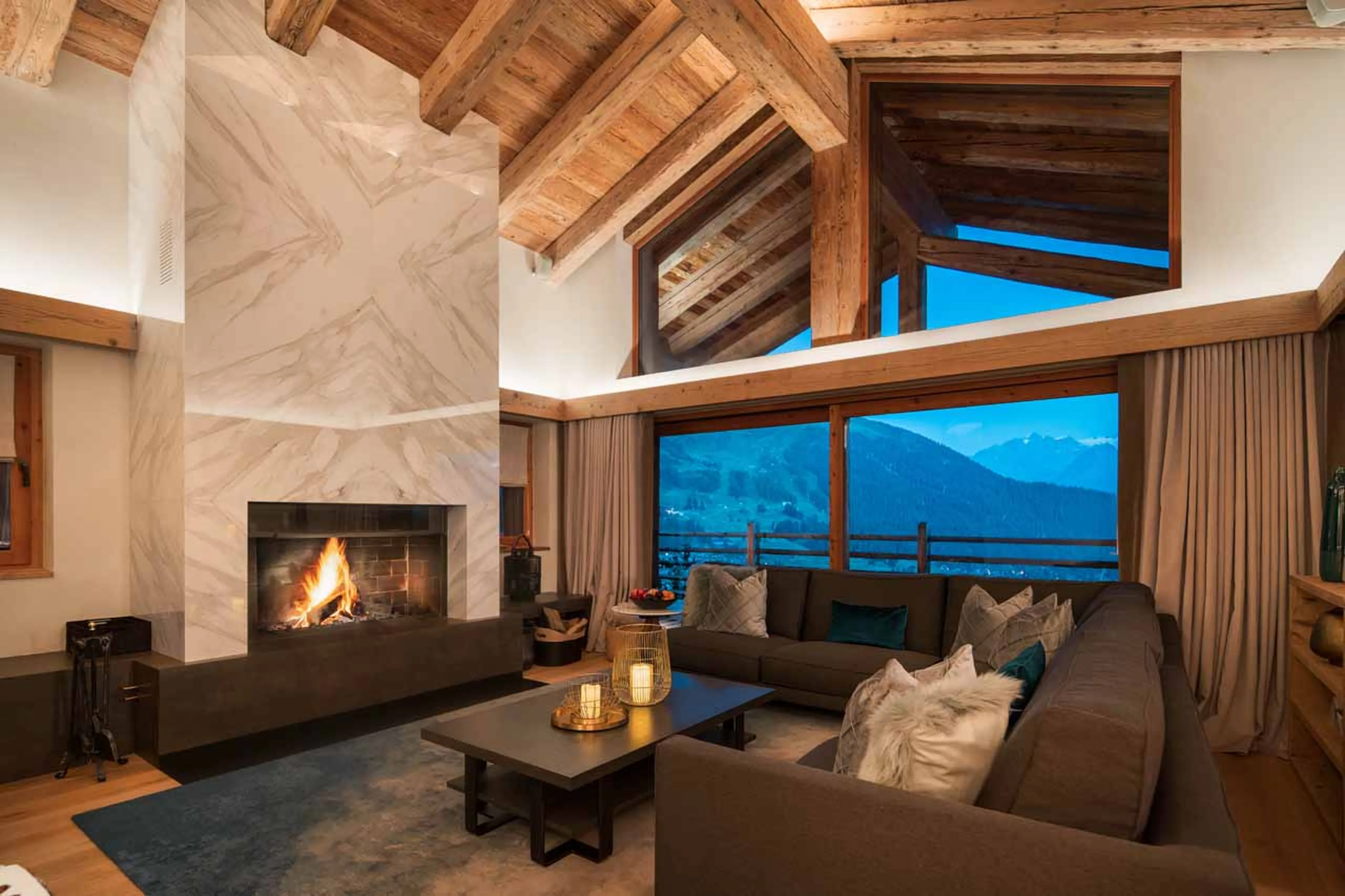 French windows in living room at Chalet Calima in Verbier