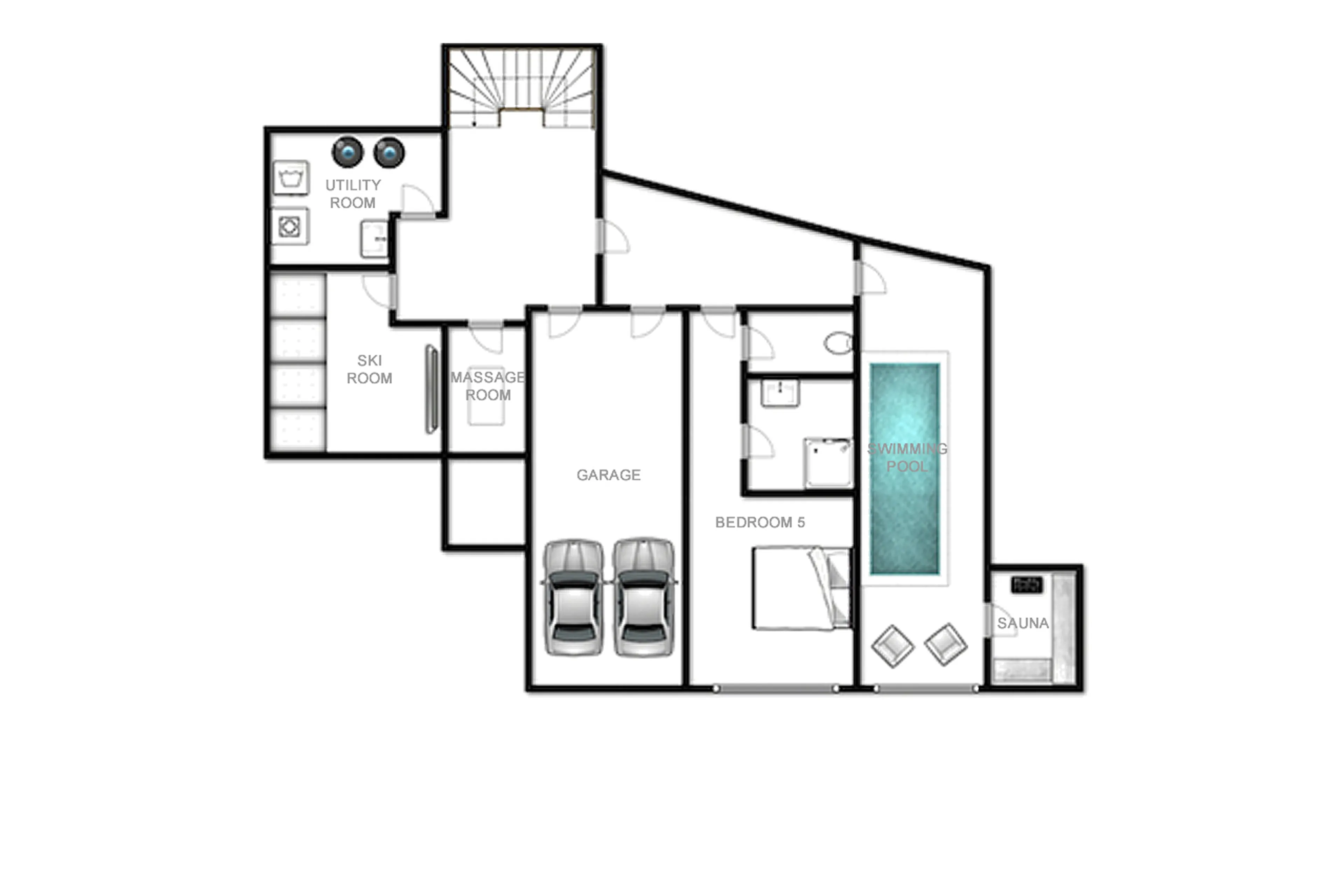 Level -1 floor plan of Chalet Calistoga in Val d'Isere