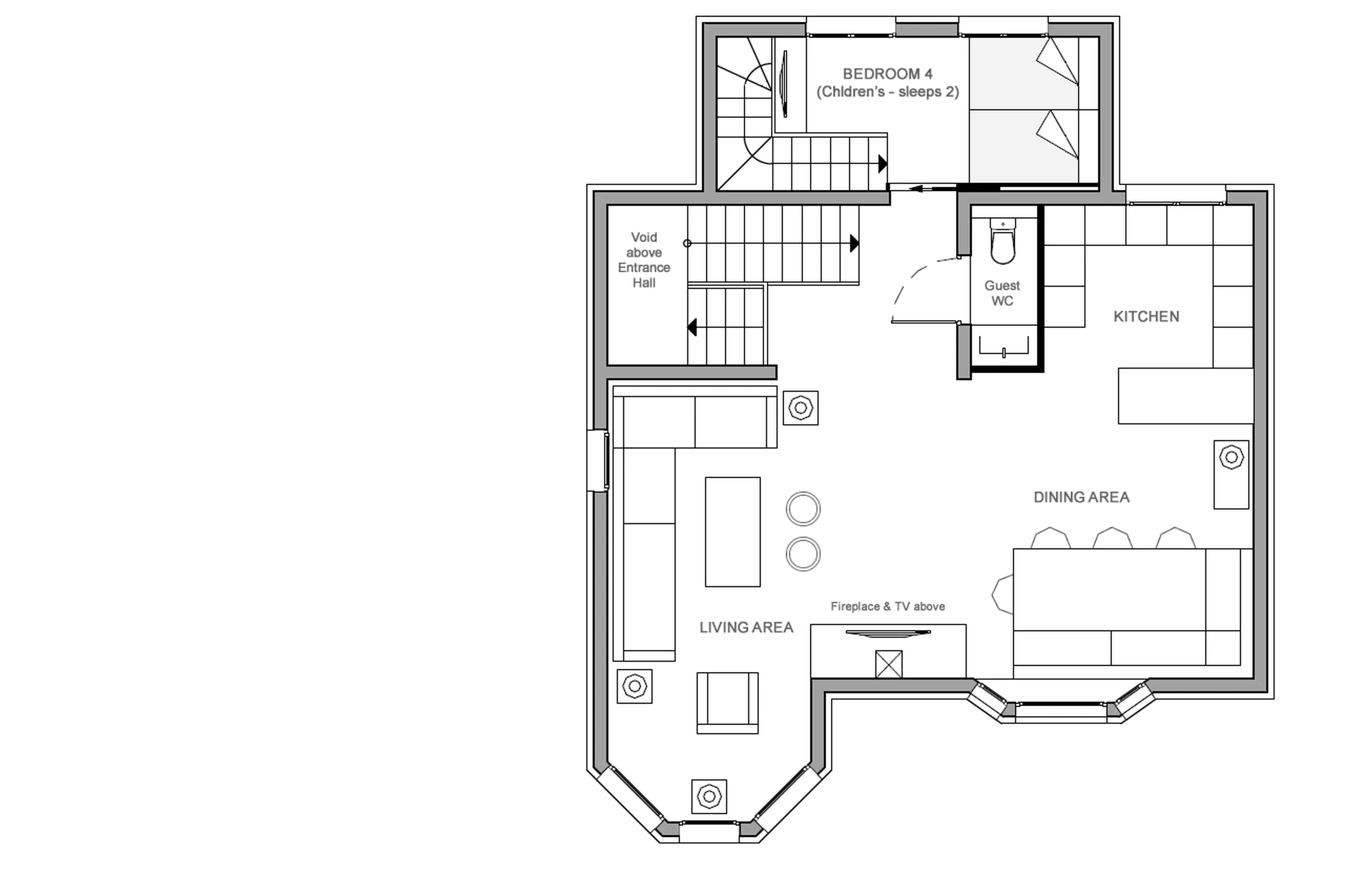 Level 1 floor plan of Chalet Carat in Courchevel 1850