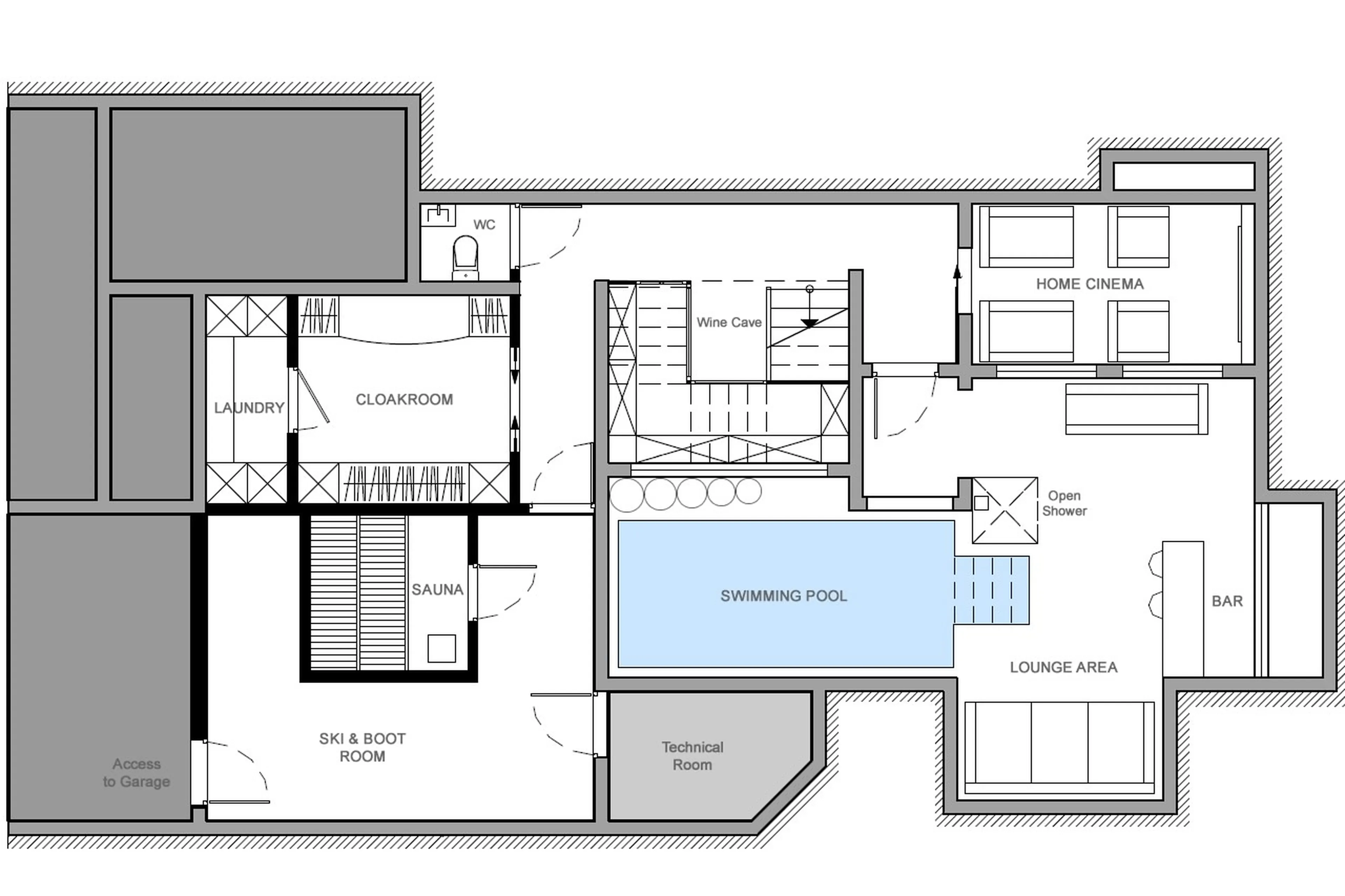 Level -1 floor plan of Chalet Carat in Courchevel 1850