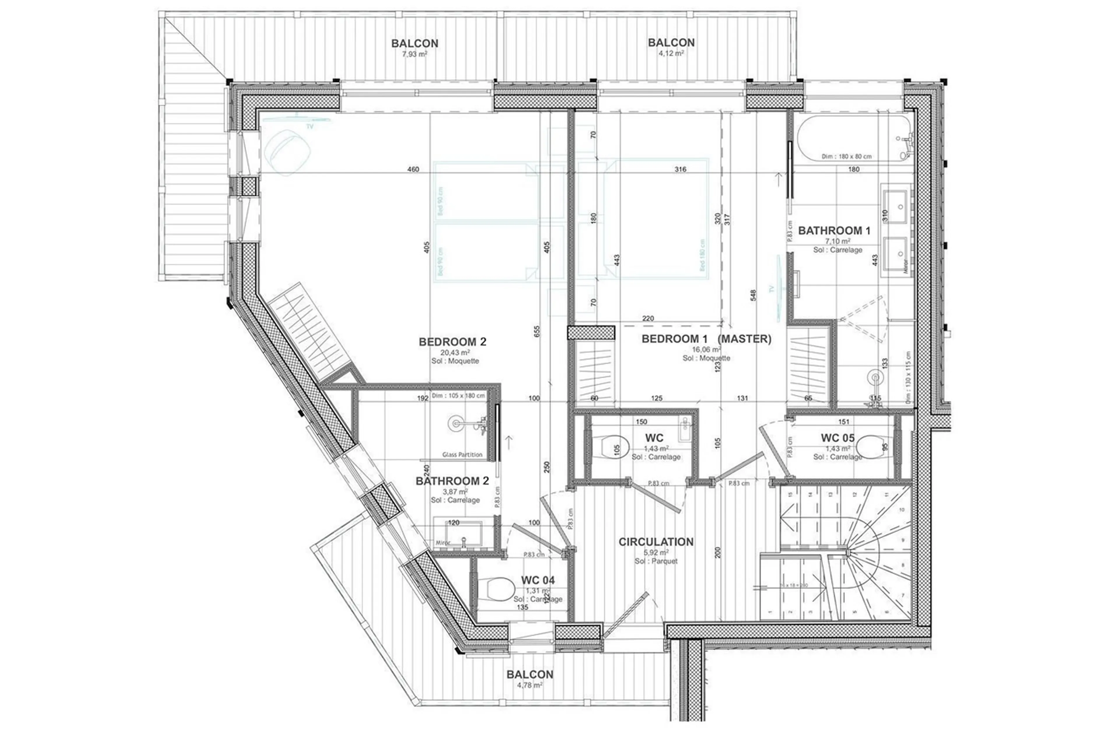 Level 2 floor plan of Chalet Carcentina in Courchevel 1550
