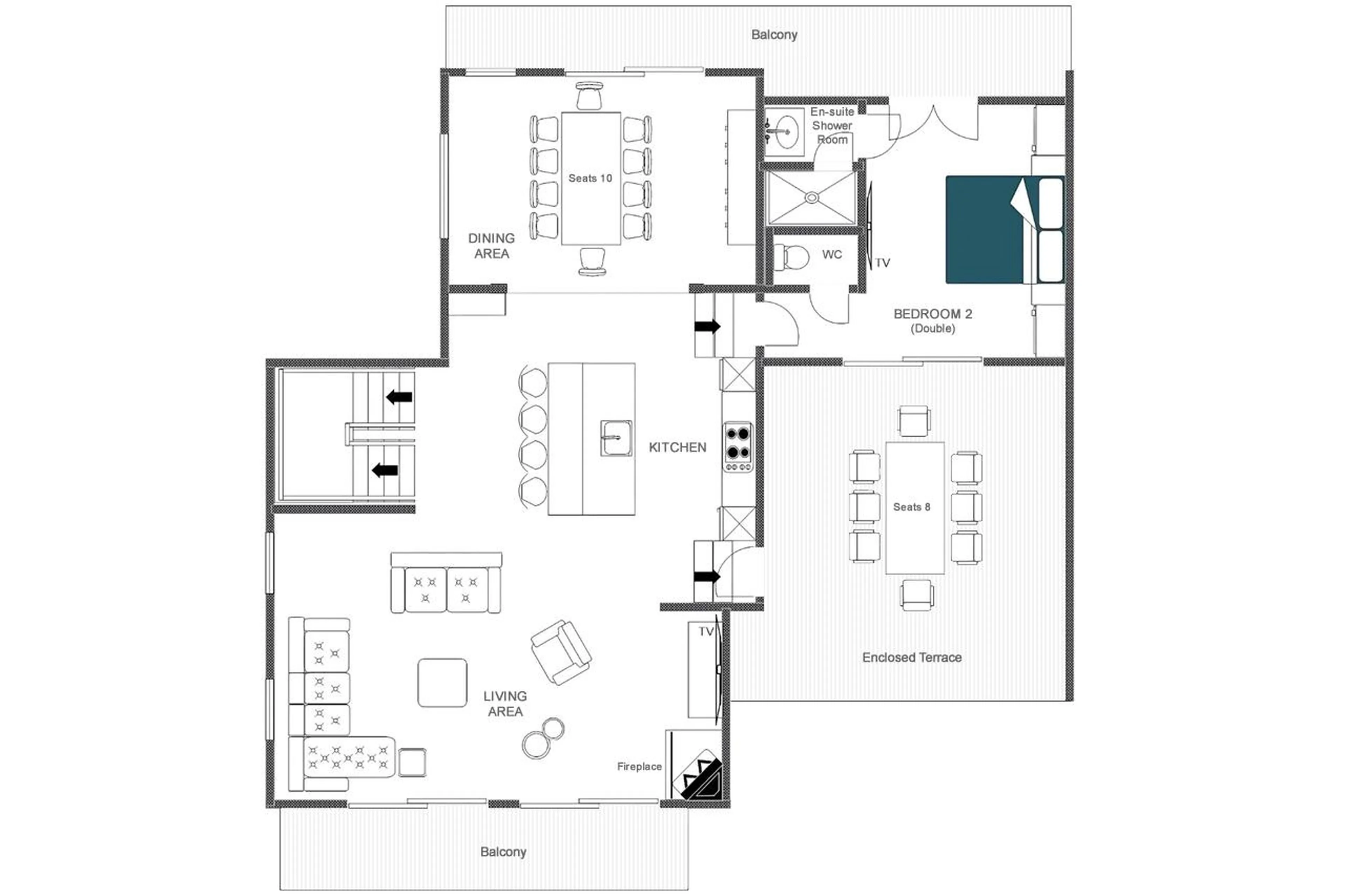 Level 1 floor plan of Chalet Caribou in Meribel