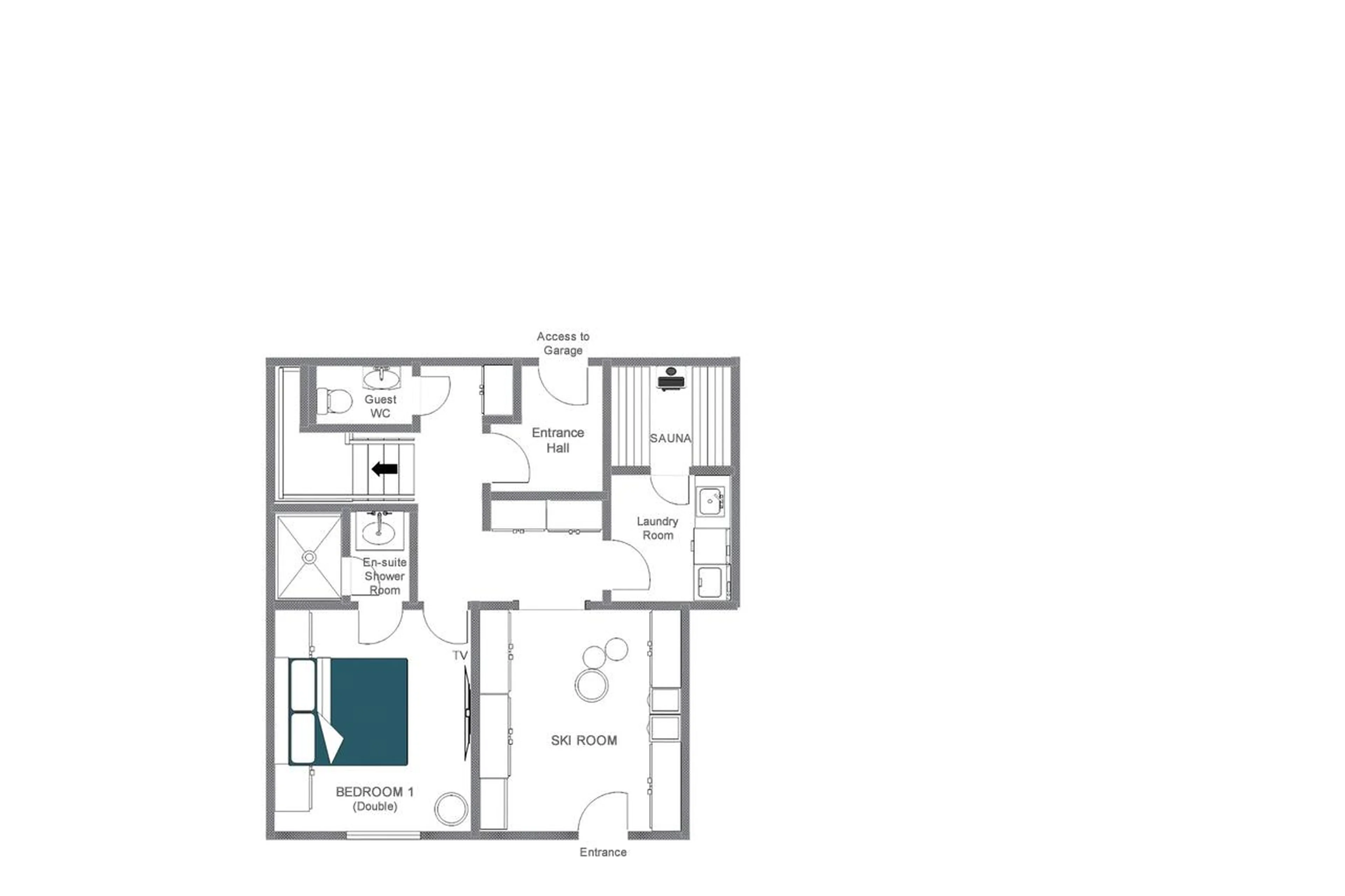 Level 0 floor plan of Chalet Caribou in Meribel