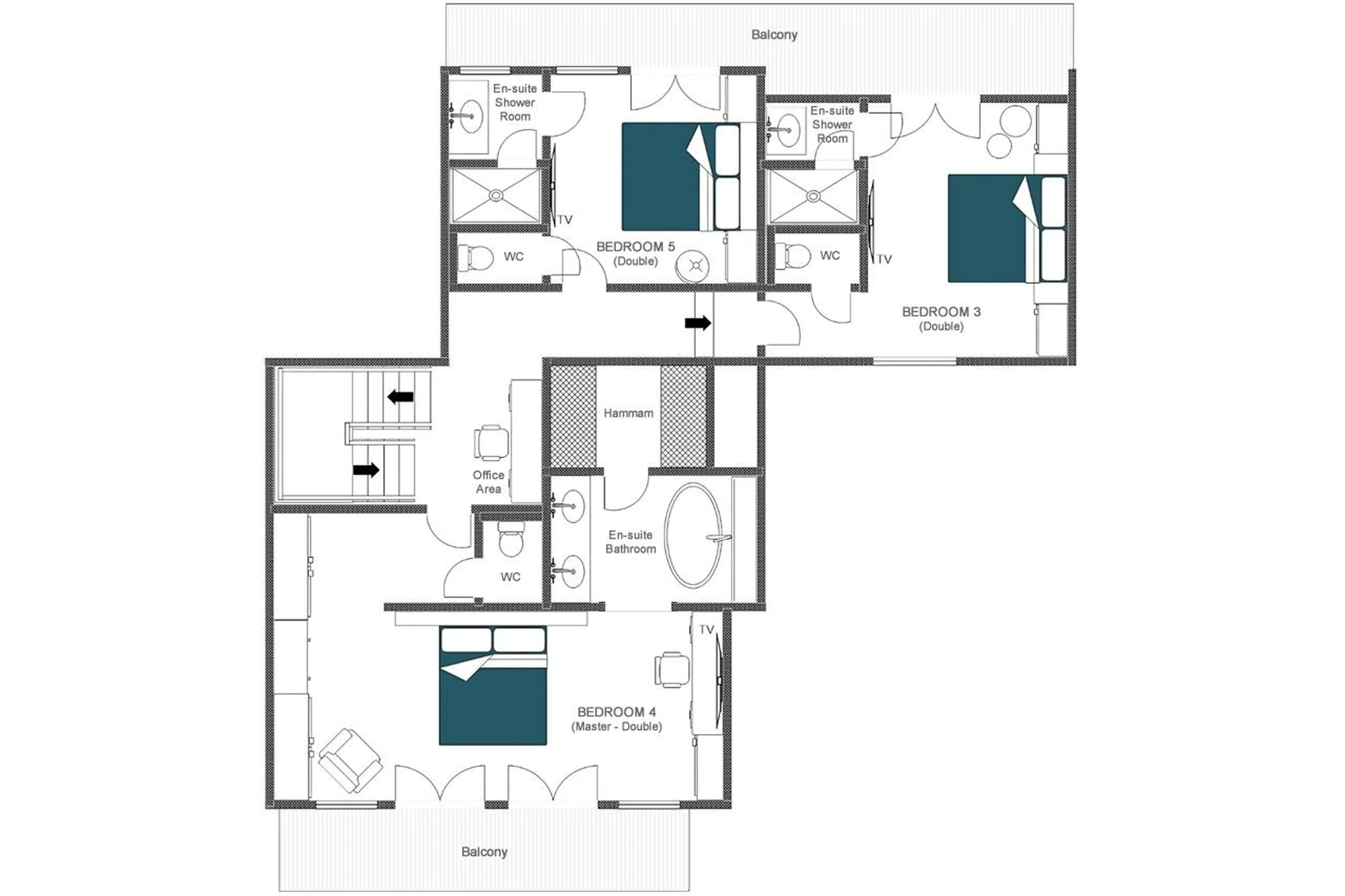 Top level floor plan of Chalet Caribou in Meribel