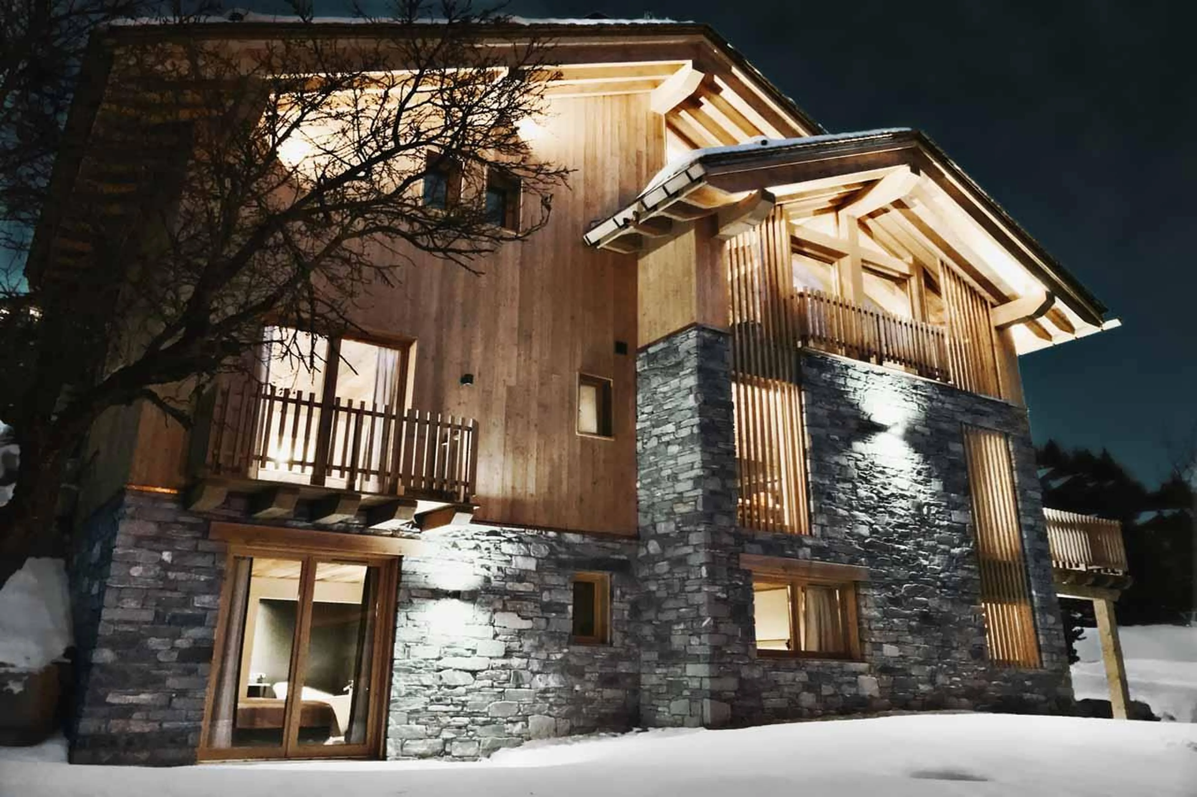 Exterior of Chalet Caro, Meribel at night