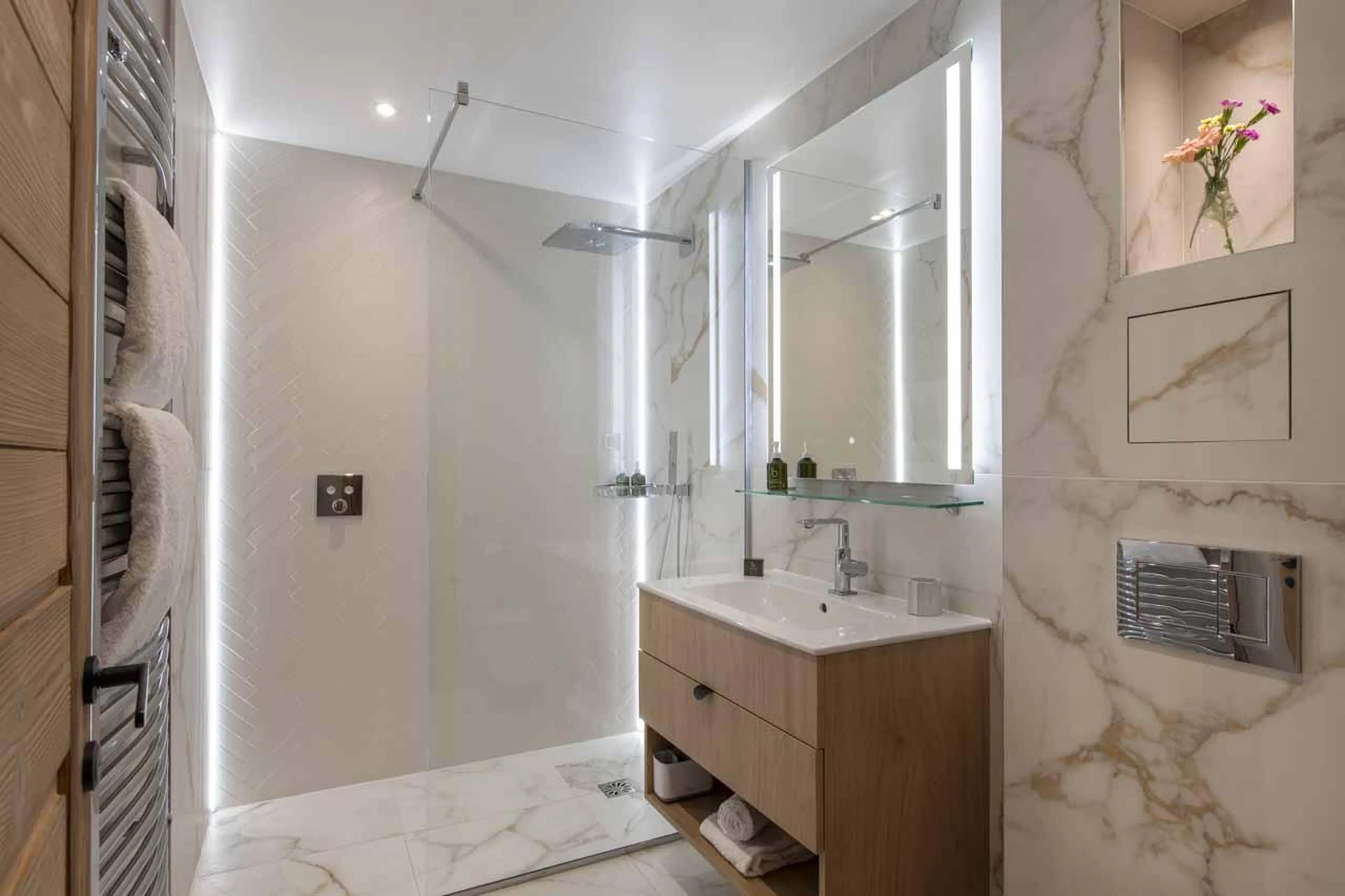 En-suite shower room in Chalet Cascades, Morzine