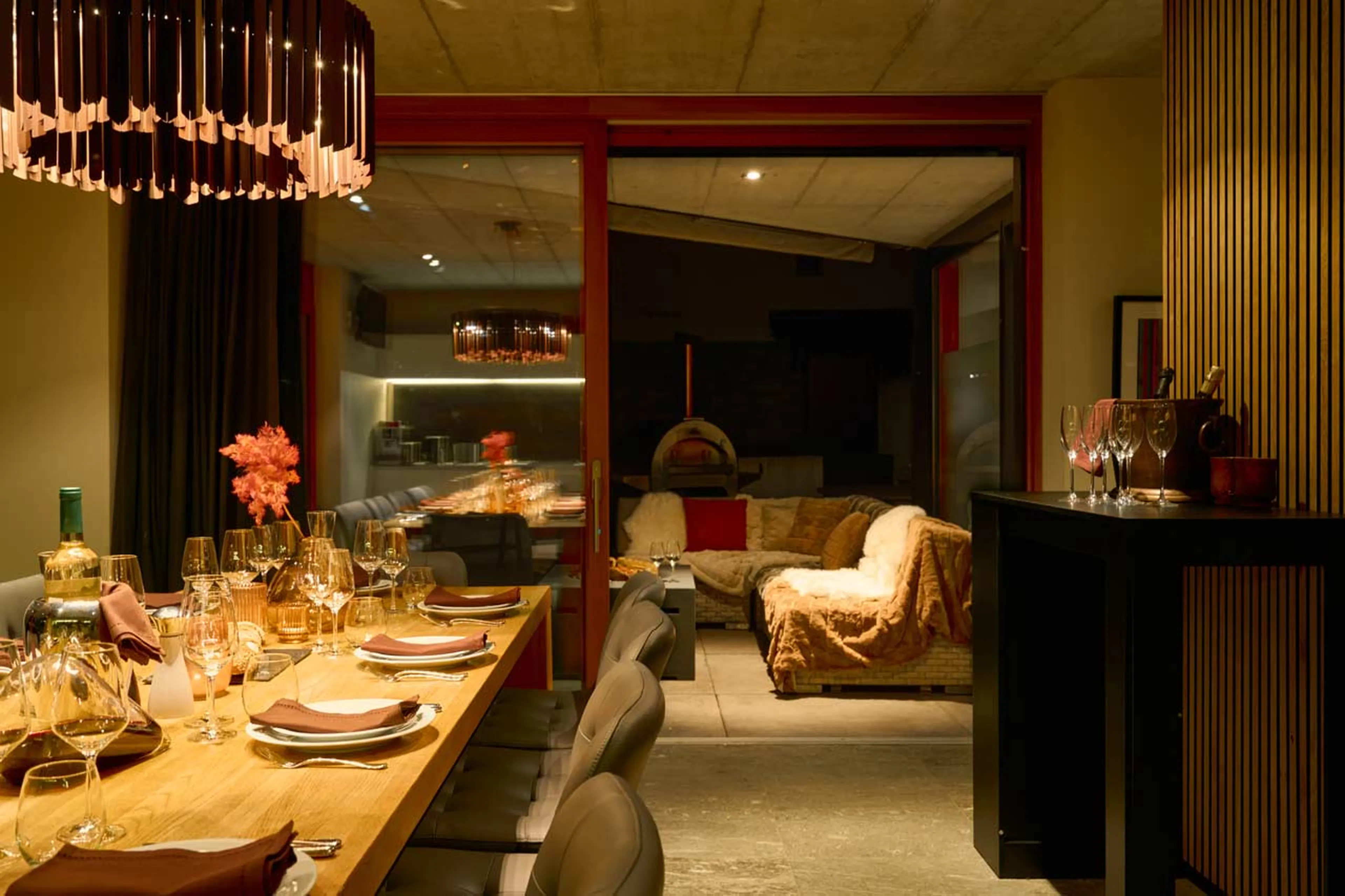 Terrace from dining room at Chalet Cassons in Films