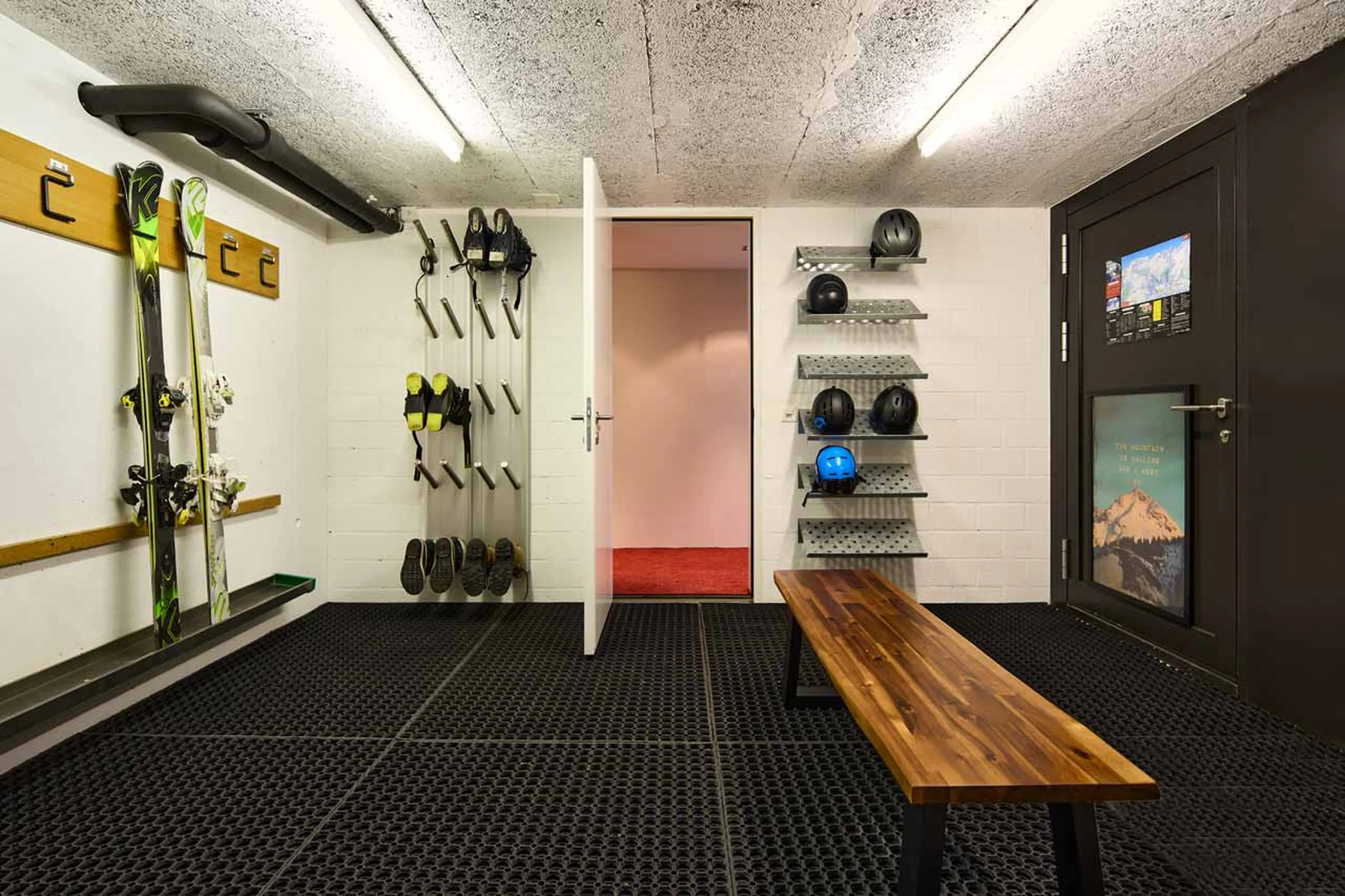 Ski room at Chalet Cassons in Films