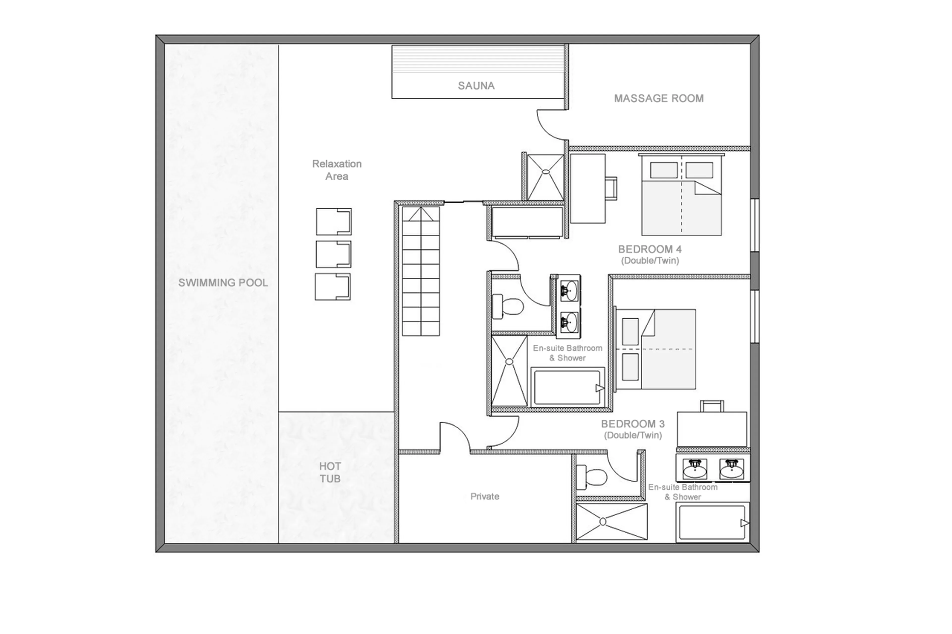 Level -1 floor plan of Chalet Cervinia in Val d'Isere