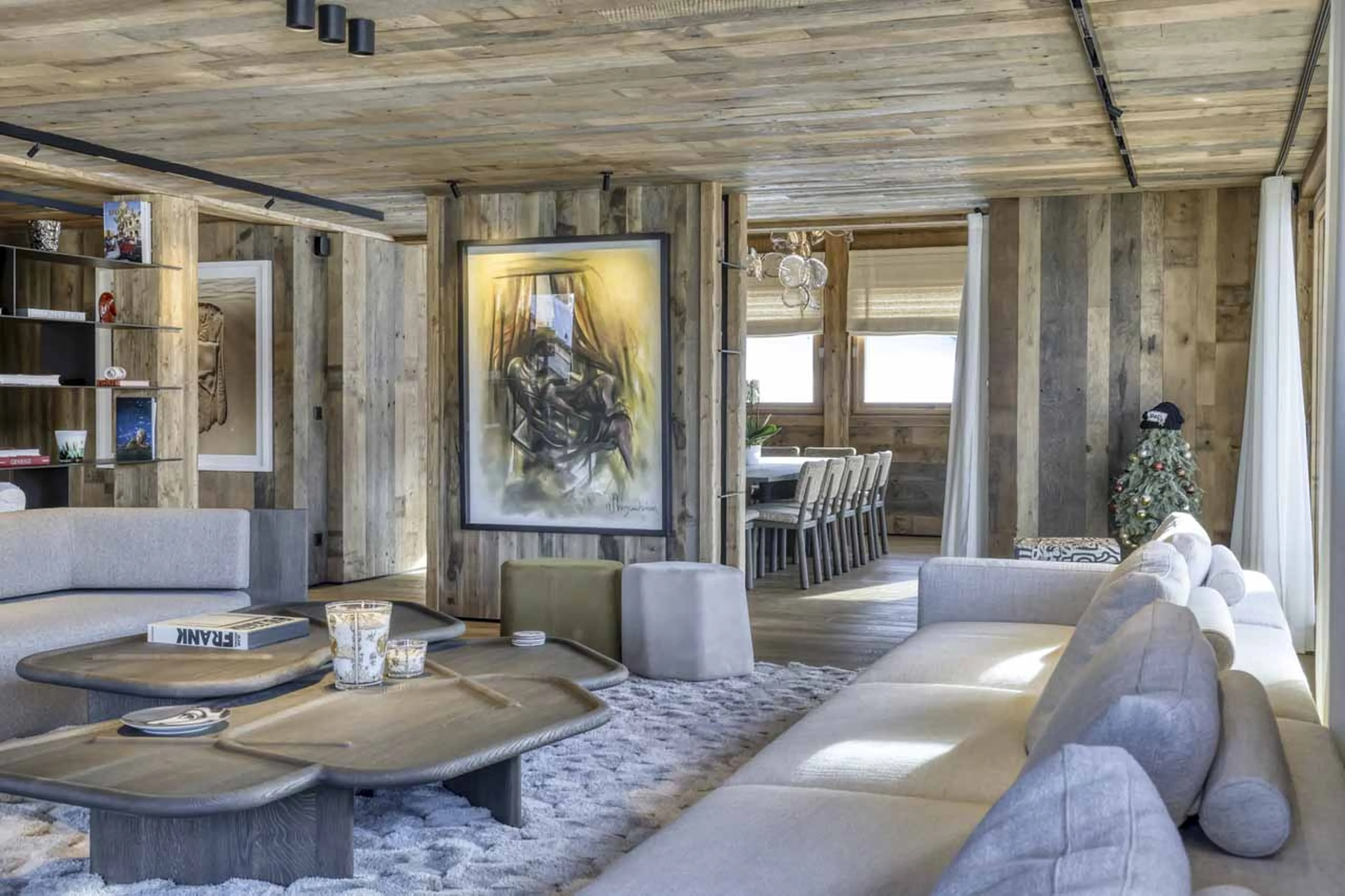 Living area sofas at Chalet Cham Lou Ka in Megeve