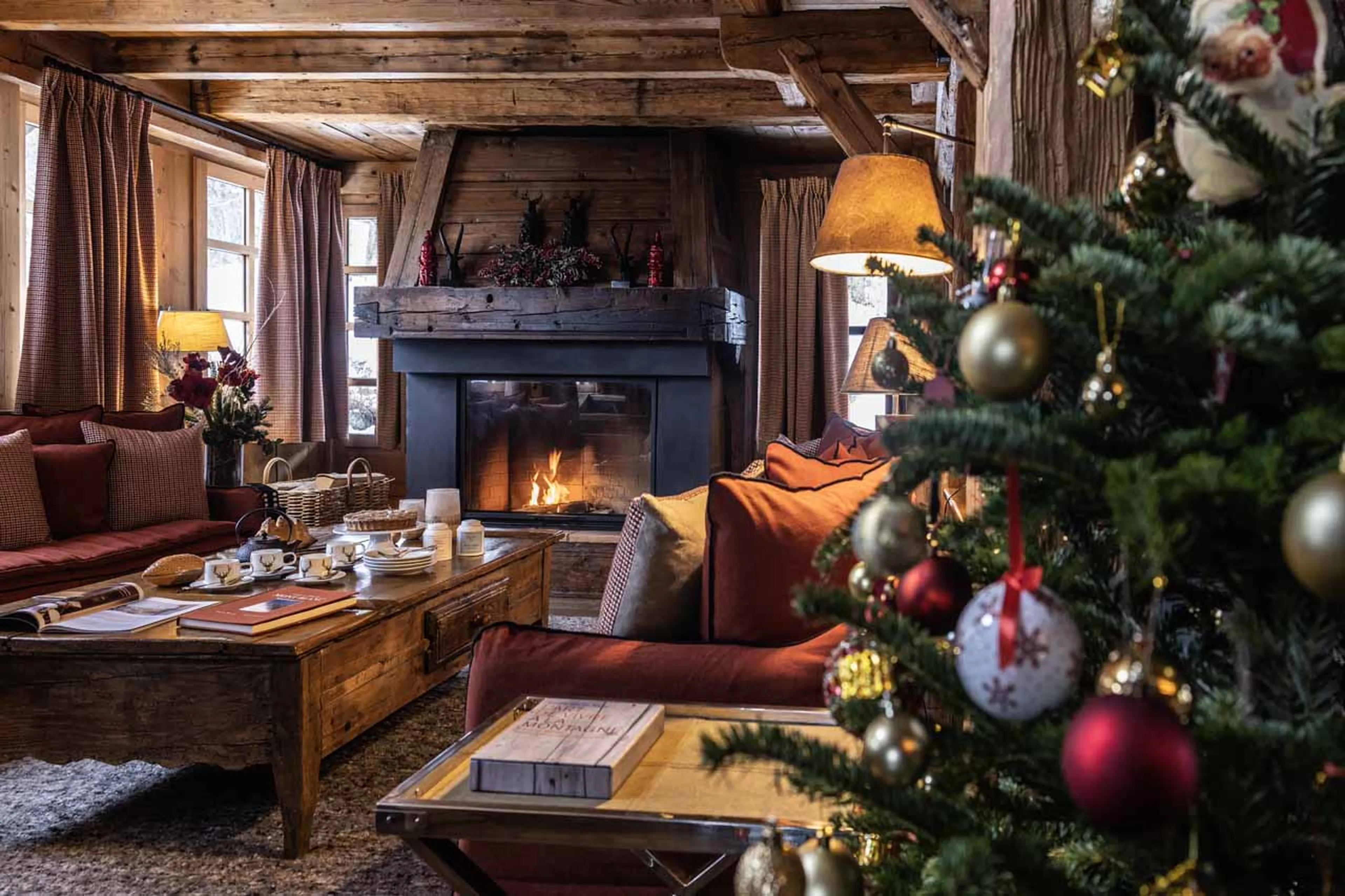 Cosy fireside seating in Chalet Chatel in Megeve