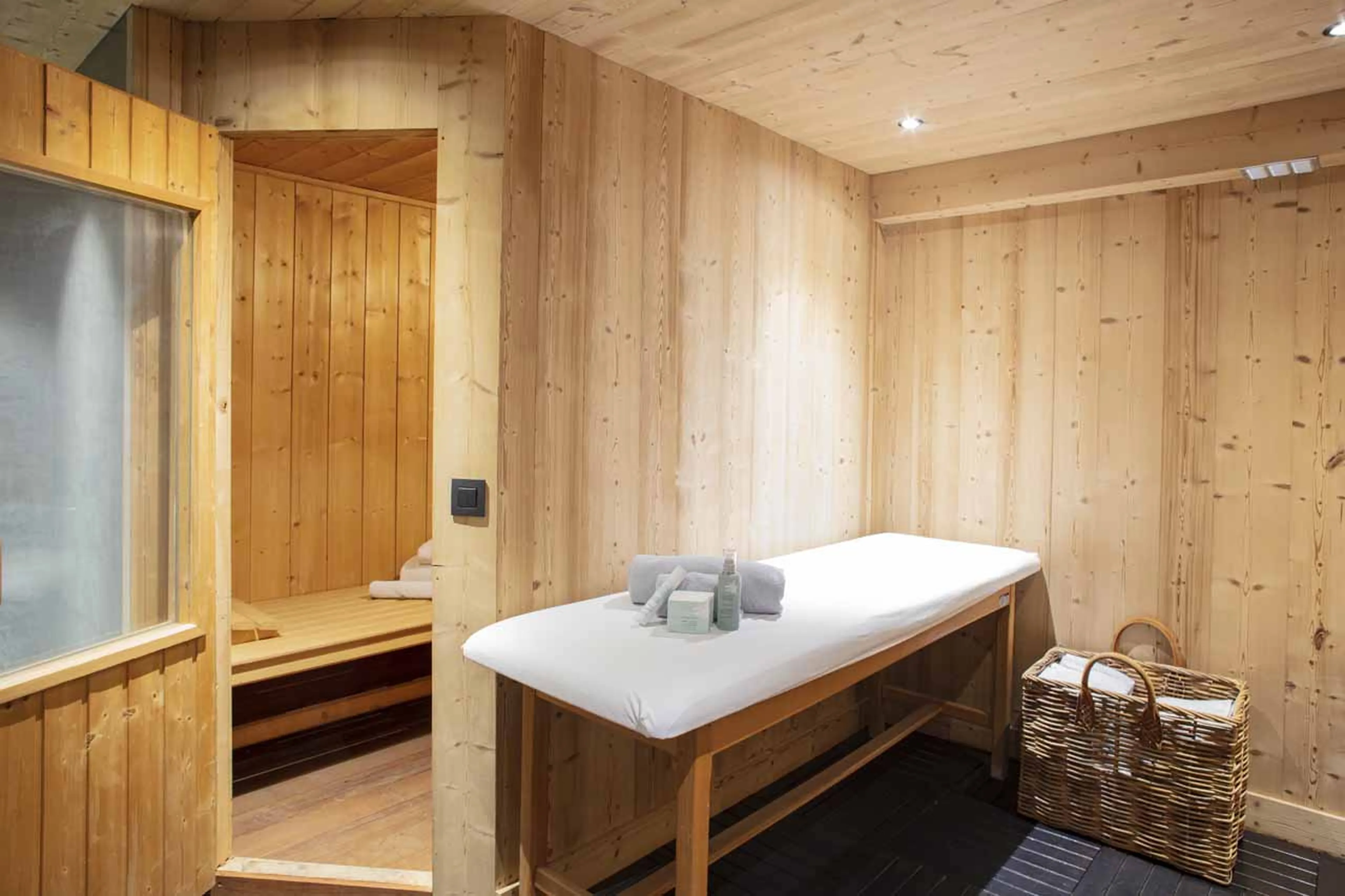 Massage table and sauna at  Chalet Chatel in Megeve