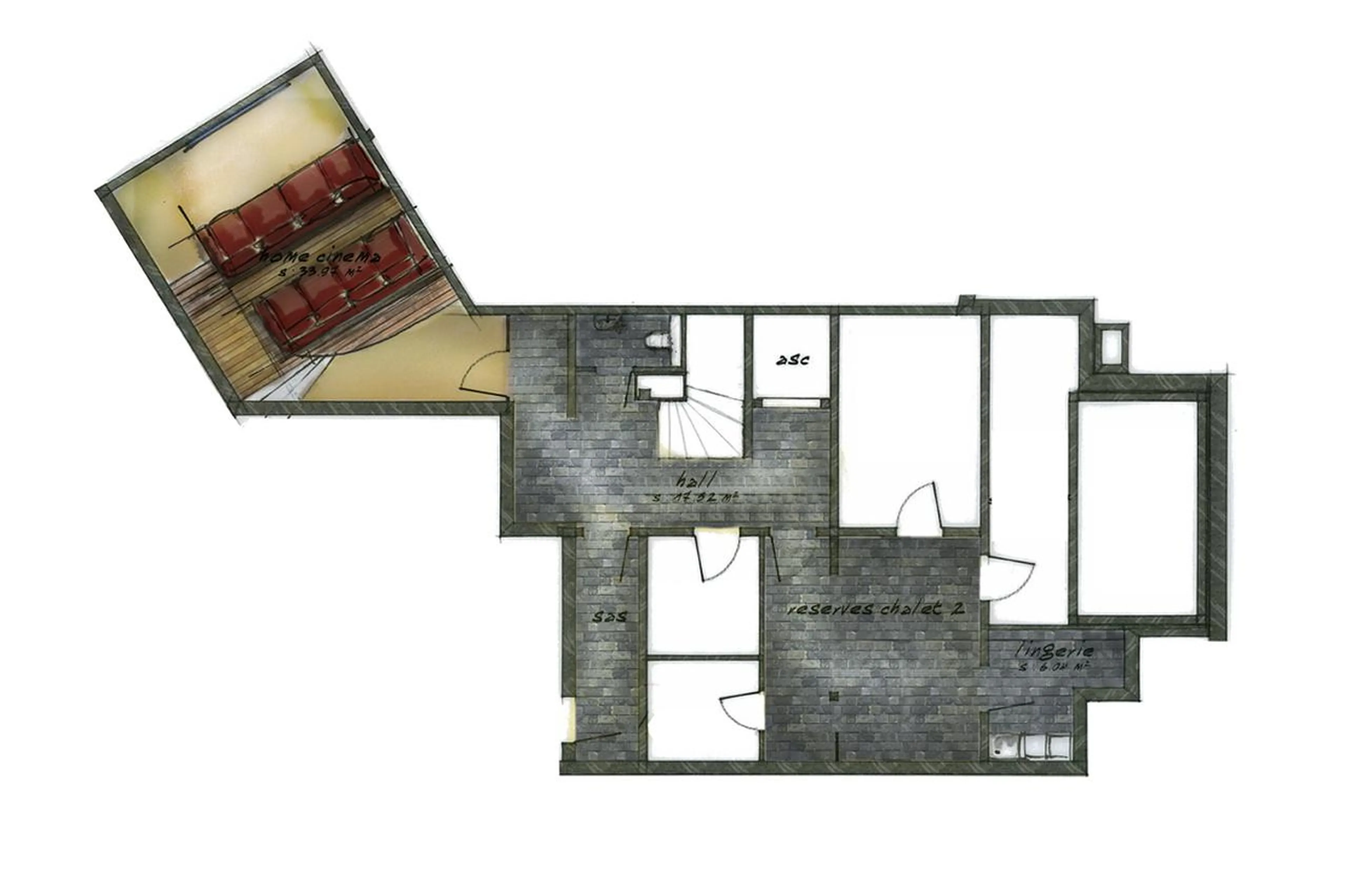 Level -1 floor plan of Chalet Chene in Val d’Isere