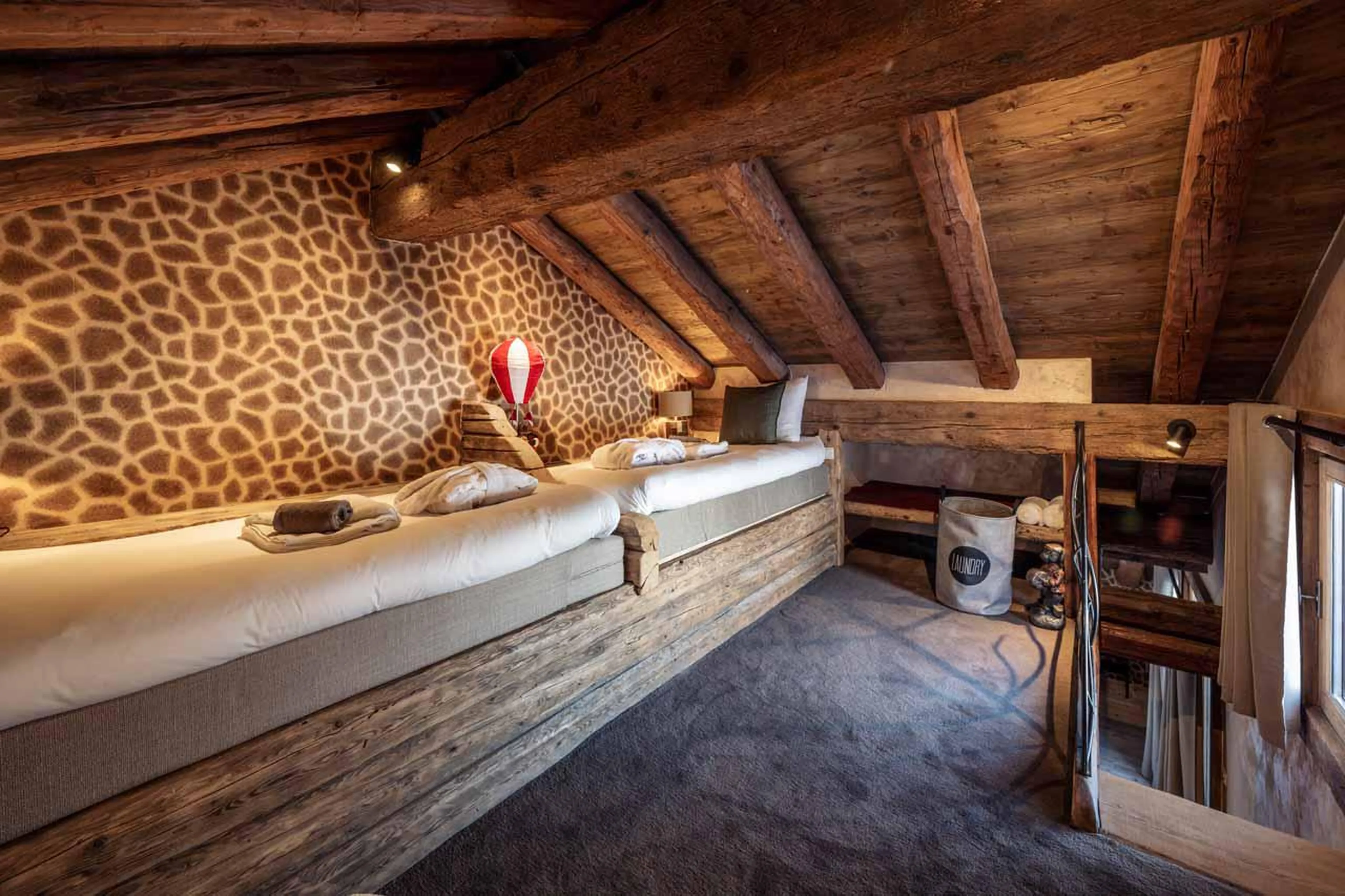 Kid's mezzanine bedroom at Chalet Cheval Blanc in Meribel