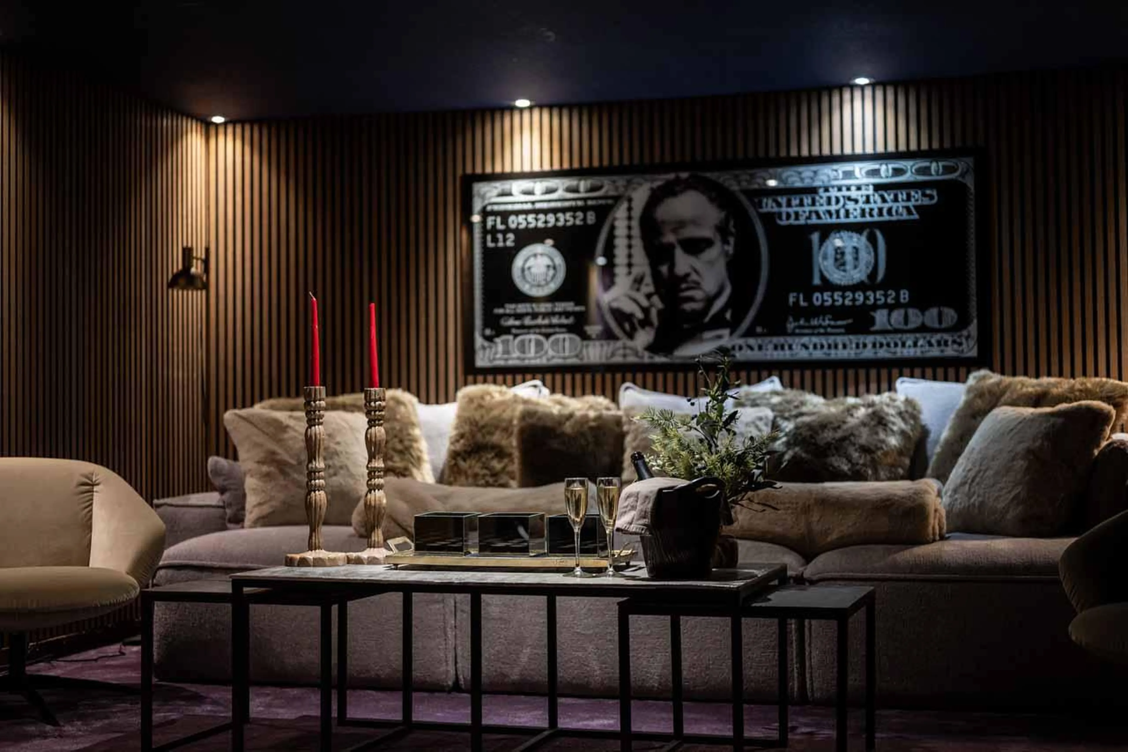 Cinema room seating at Chalet Cheval Blanc in Meribel