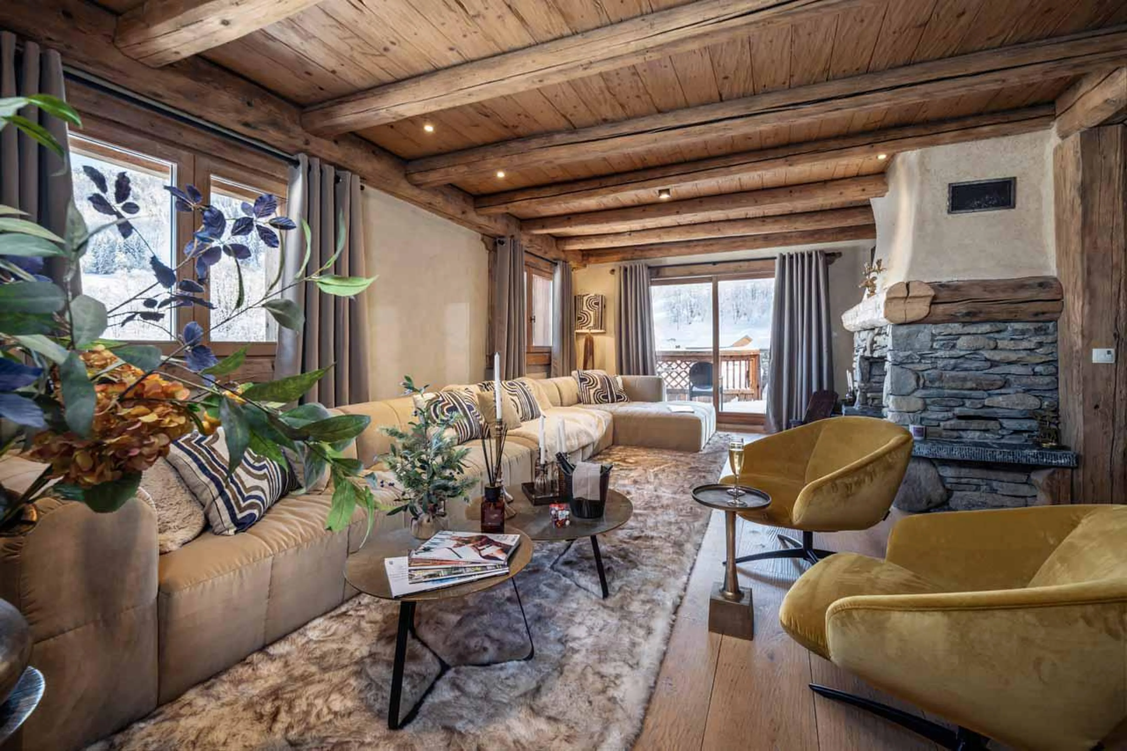 Living area at Chalet Cheval Blanc in Meribel