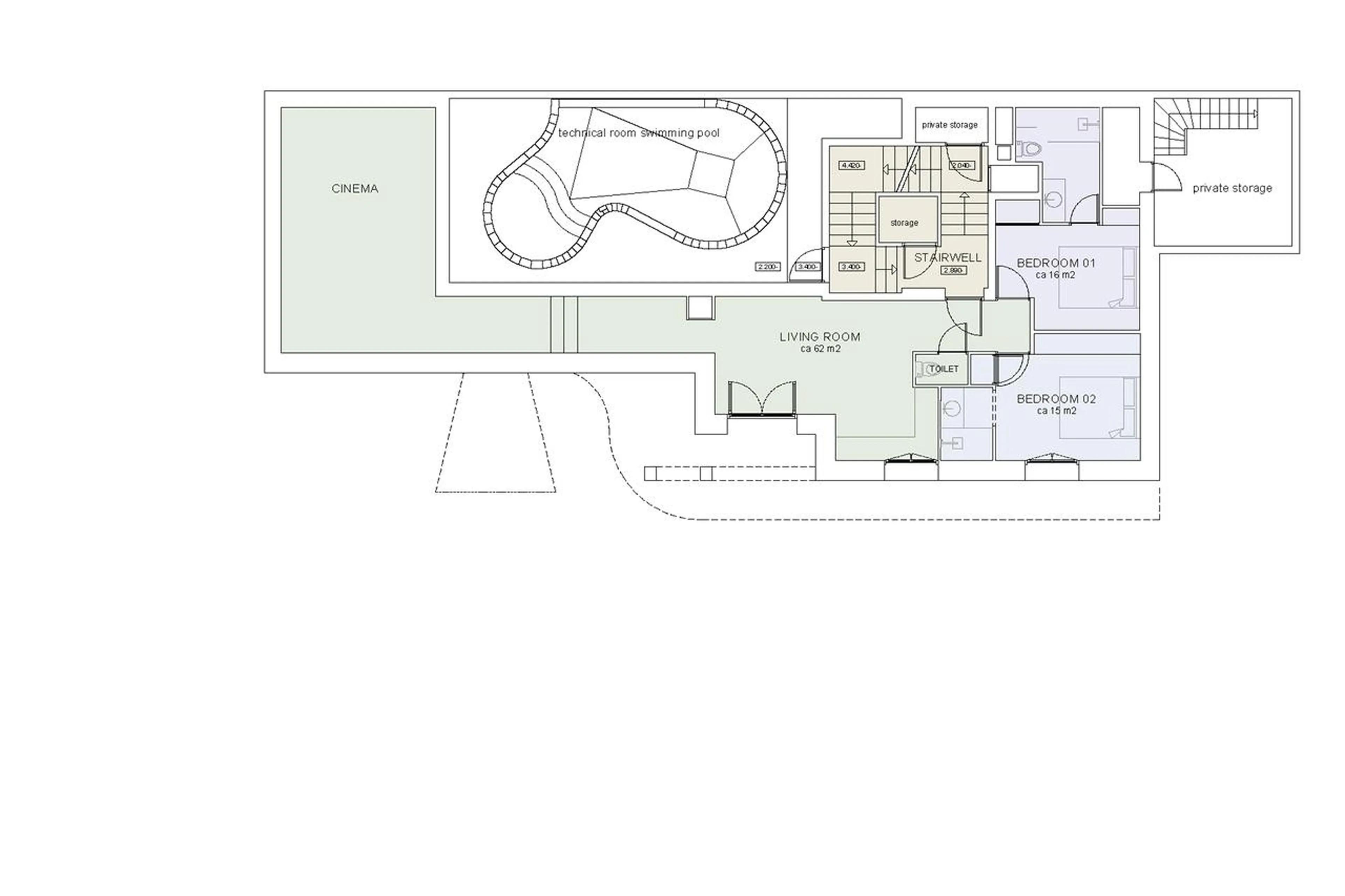 Level -1 floor plan of Chalet Cheval Blanc in Meribel