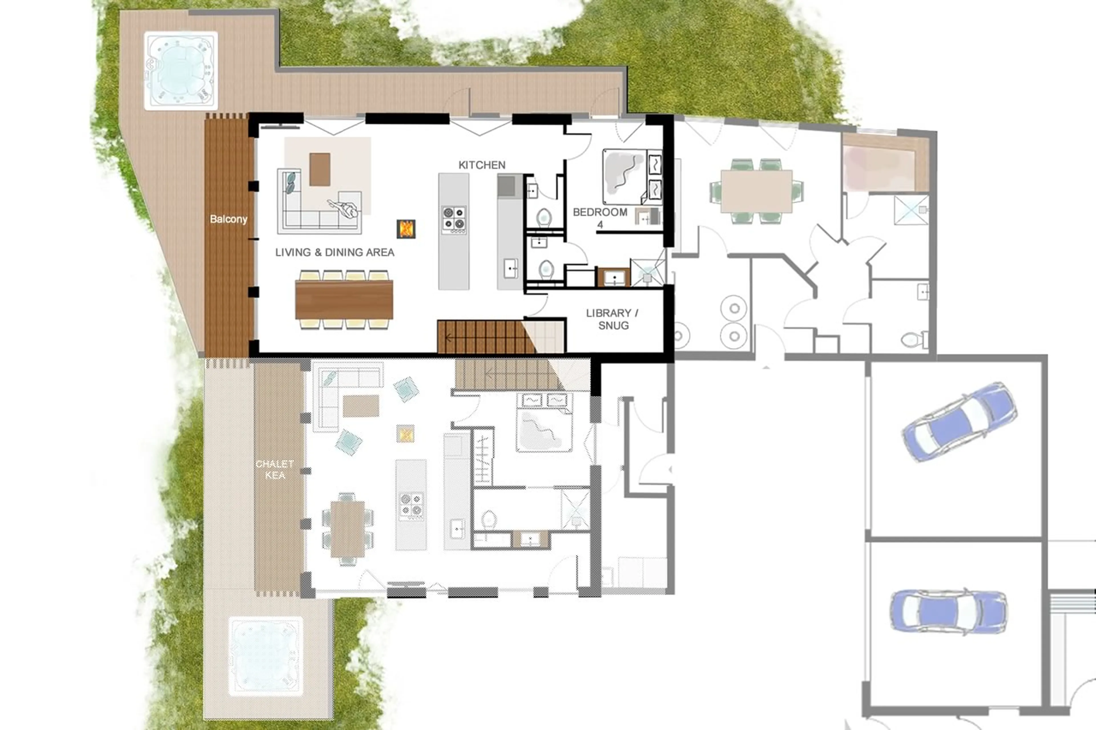 Upper level floor plan of Chalet Chouca in Chamonix