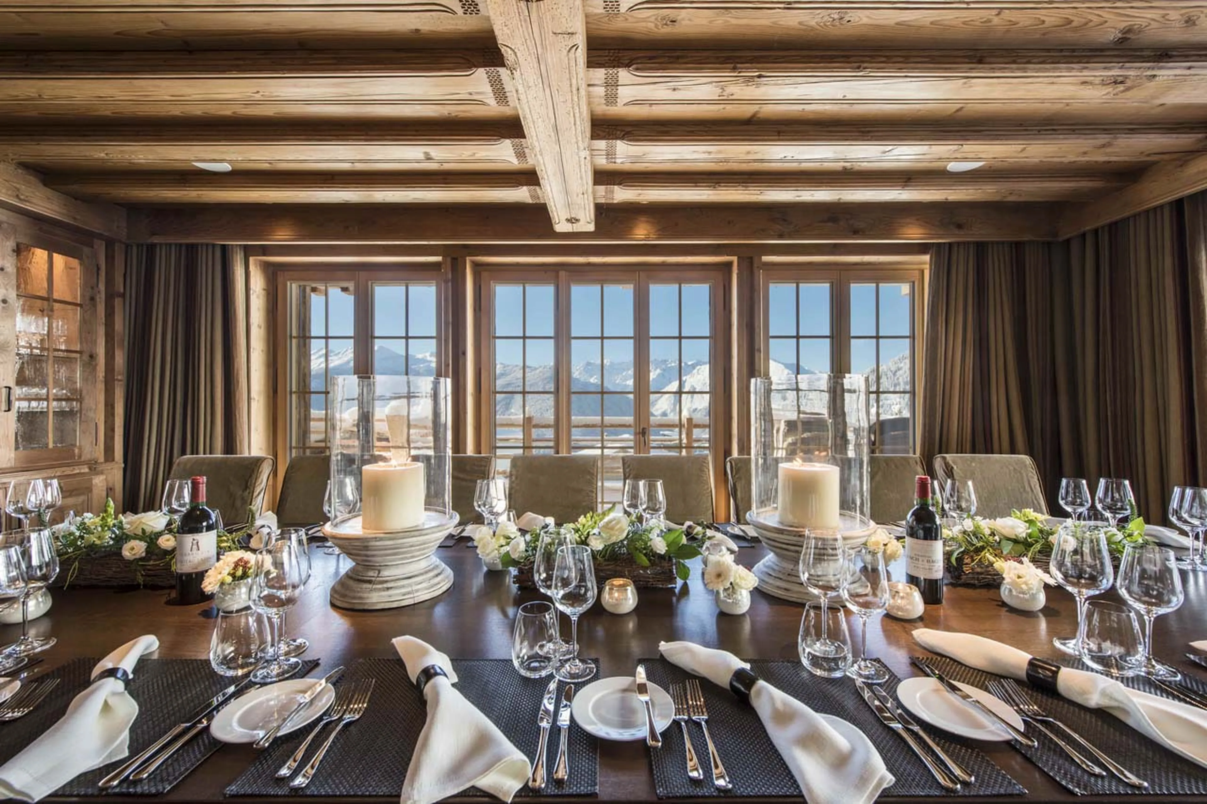 Mountain views from dining table of Chalet Chouqui in Verbier
