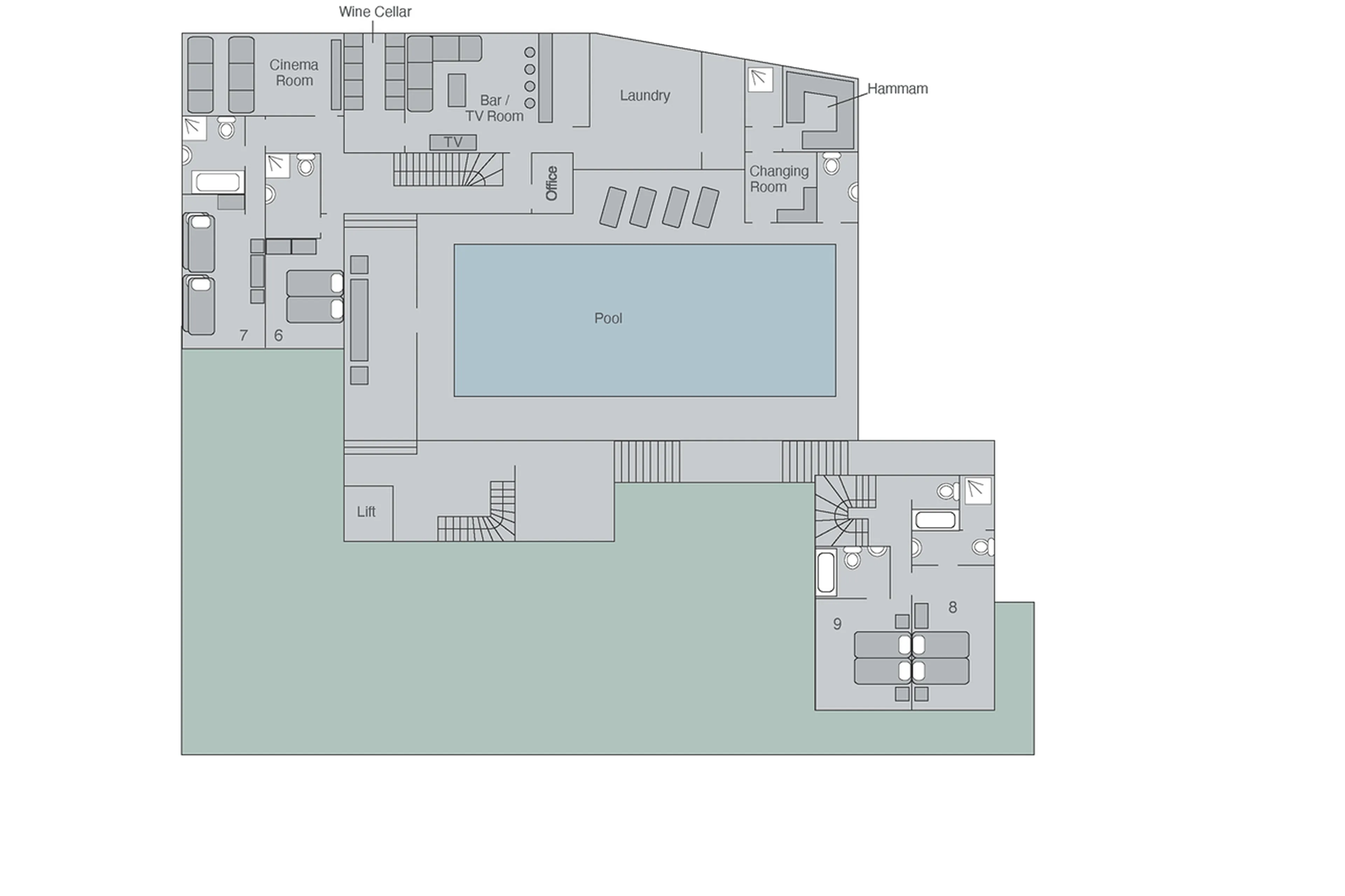 Level 0 floor plan of Chalet Chouqui in Verbier