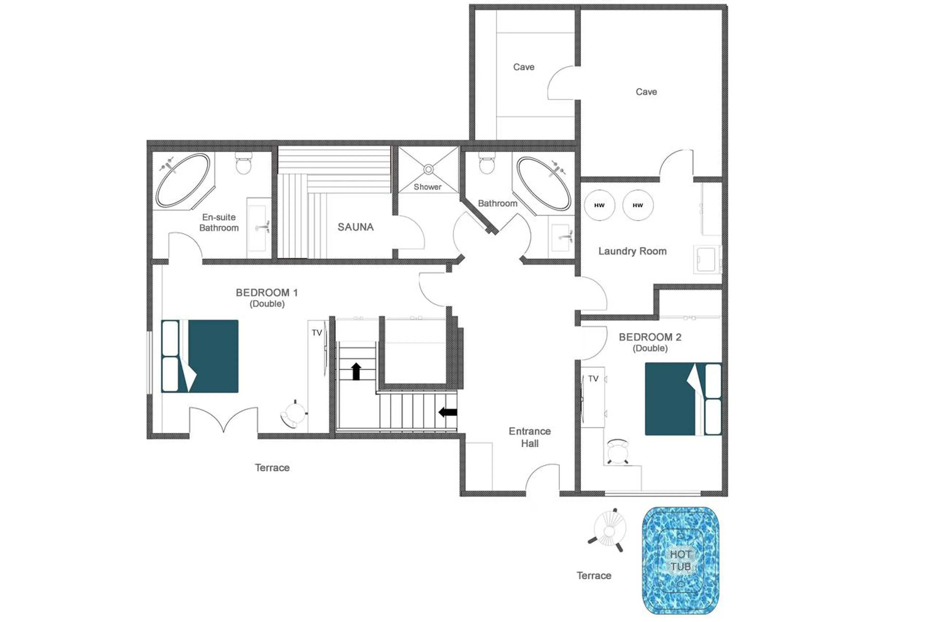 Level 0 floor plan of Chalet Clambinet in Verbier