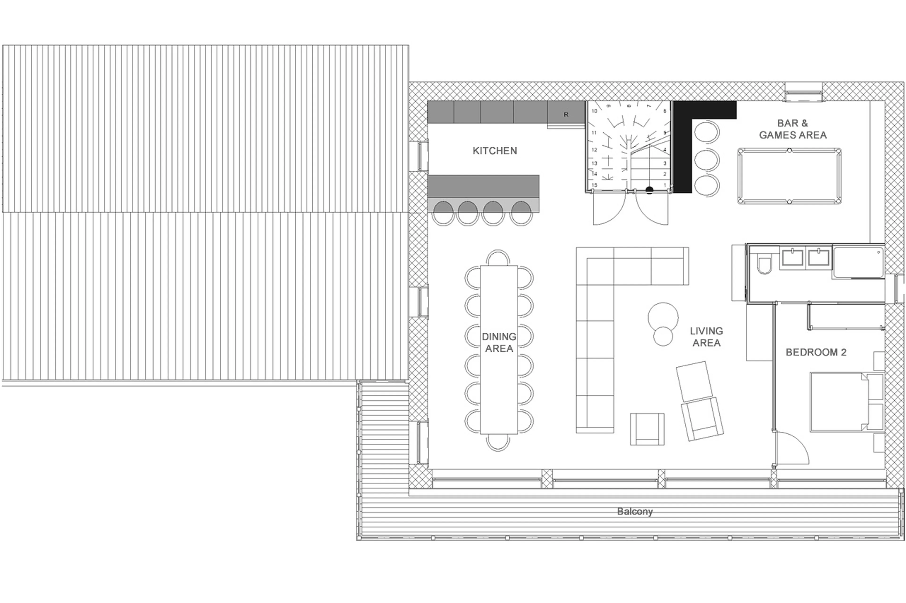 Level 1 floor plan of Chalet Clos Saint Jean in Les Gets