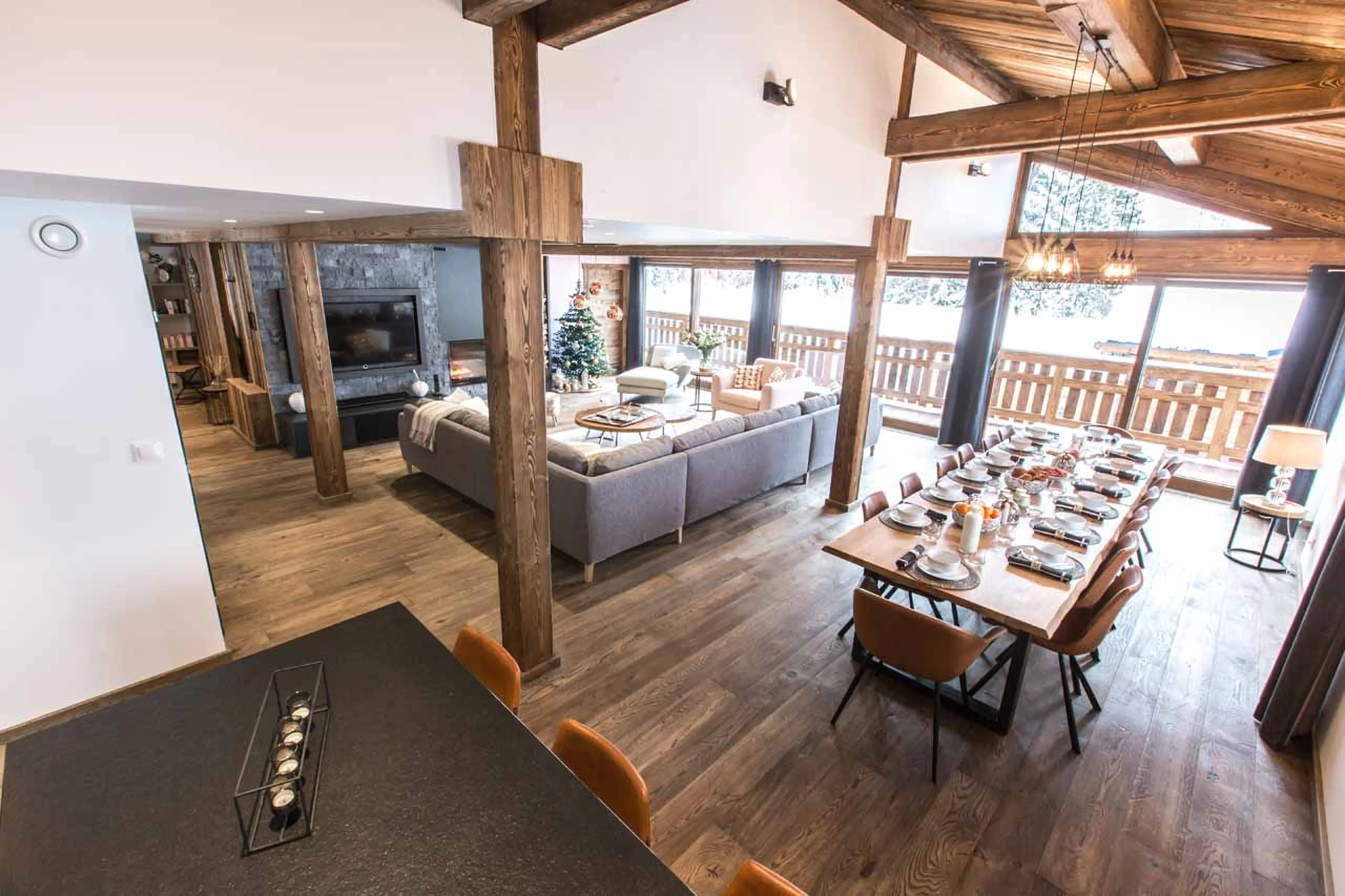 Open plan living & dining area at Chalet Clos Saint Jean in Les Gets