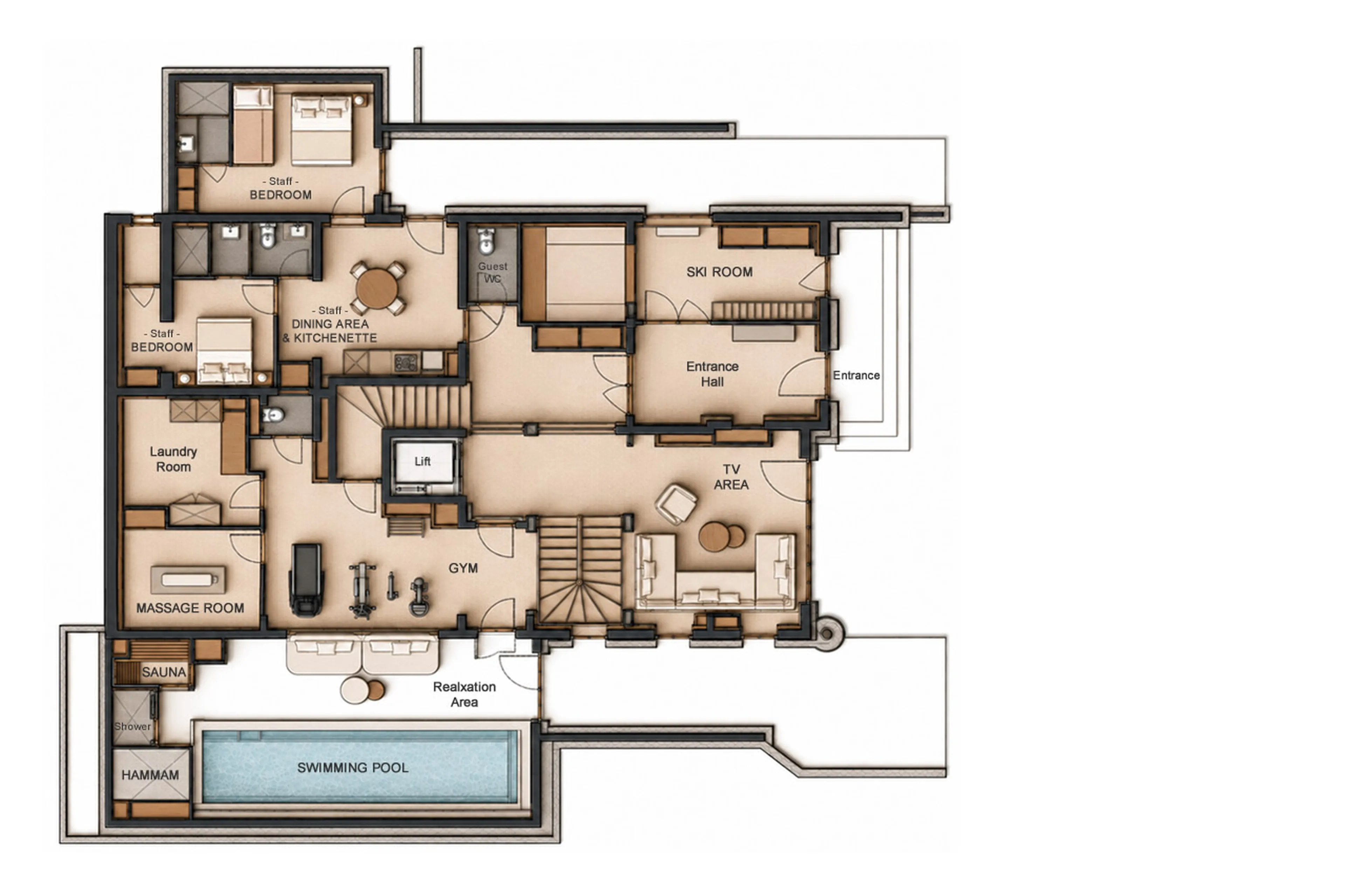 Level 0 floor plan of Chalet Col Pers in Val d'Isere