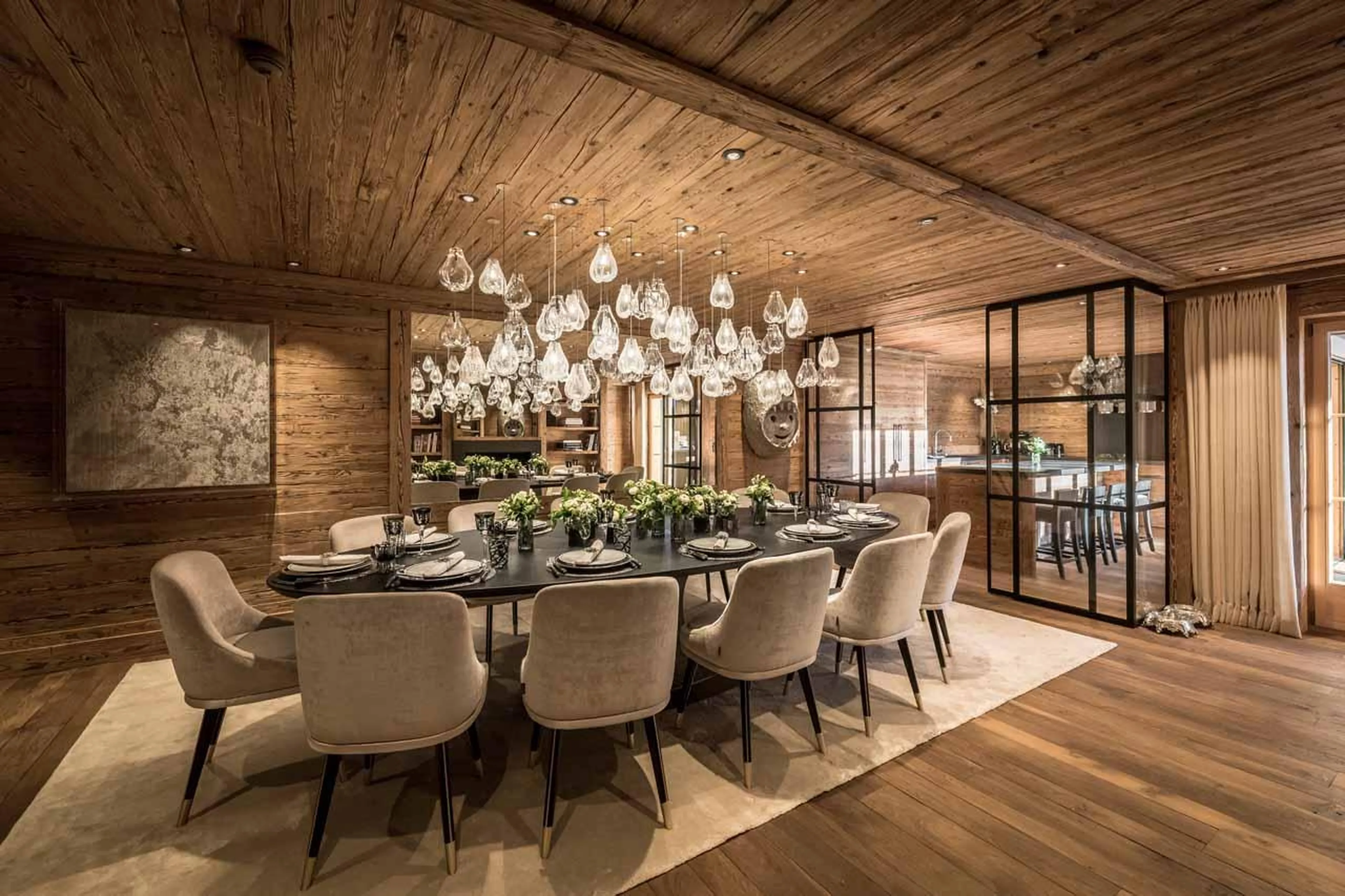 Contemporary lighting in Chalet Colombe, Gstaad