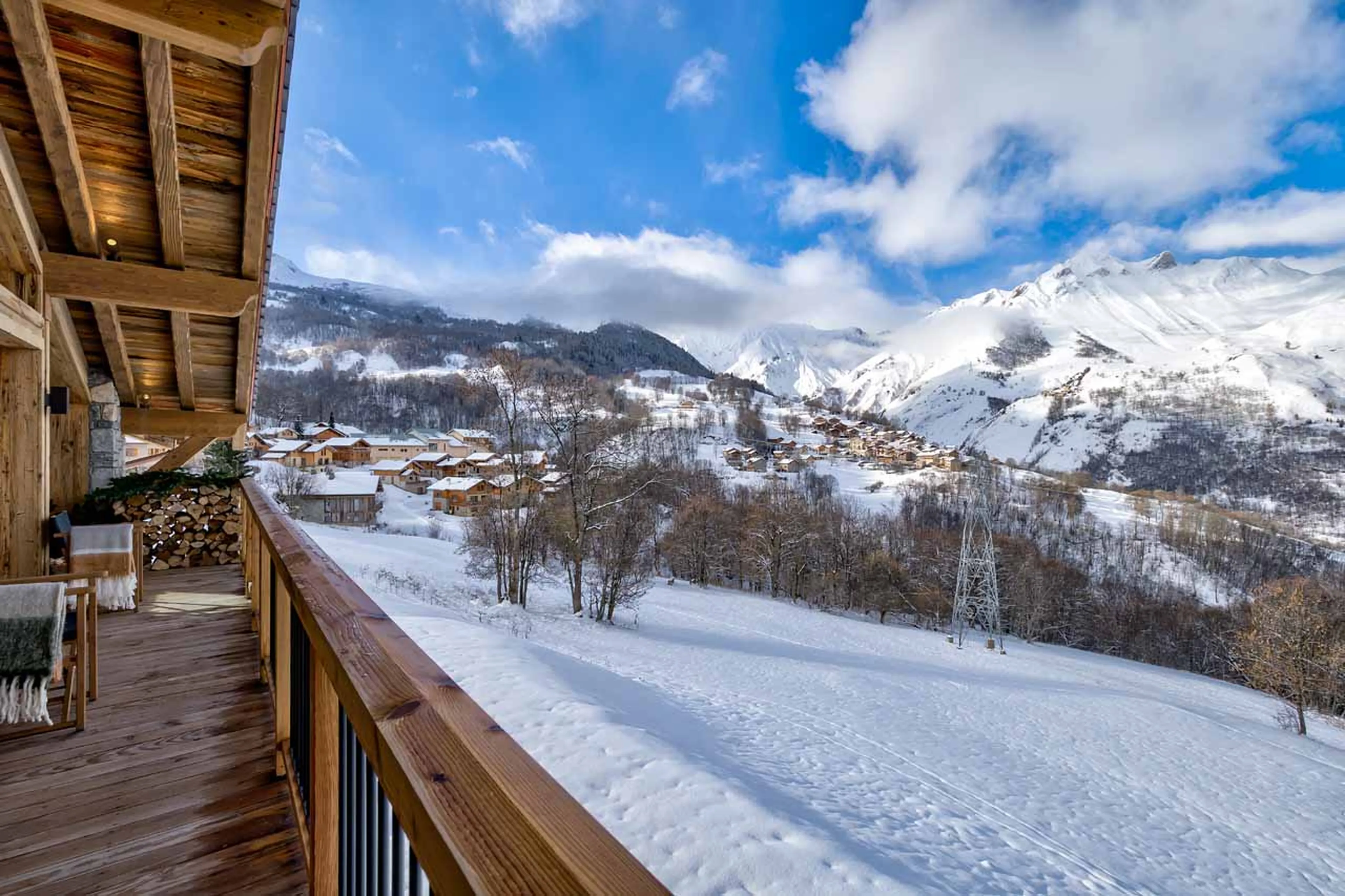Views from balcony at Chalet Constantia in St Martin de Belleville