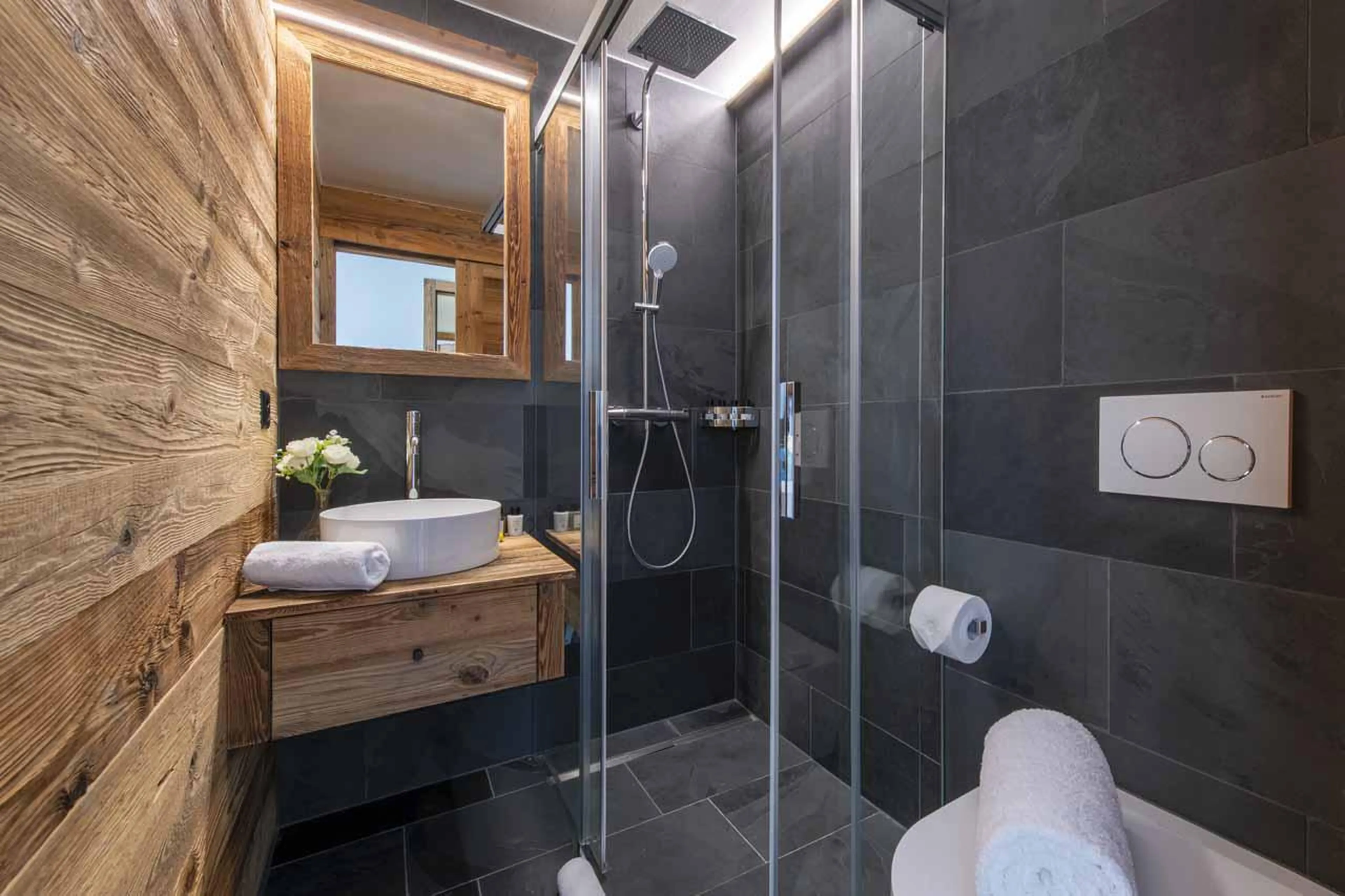 En-suite shower room at Chalet Cortil in Verbier
