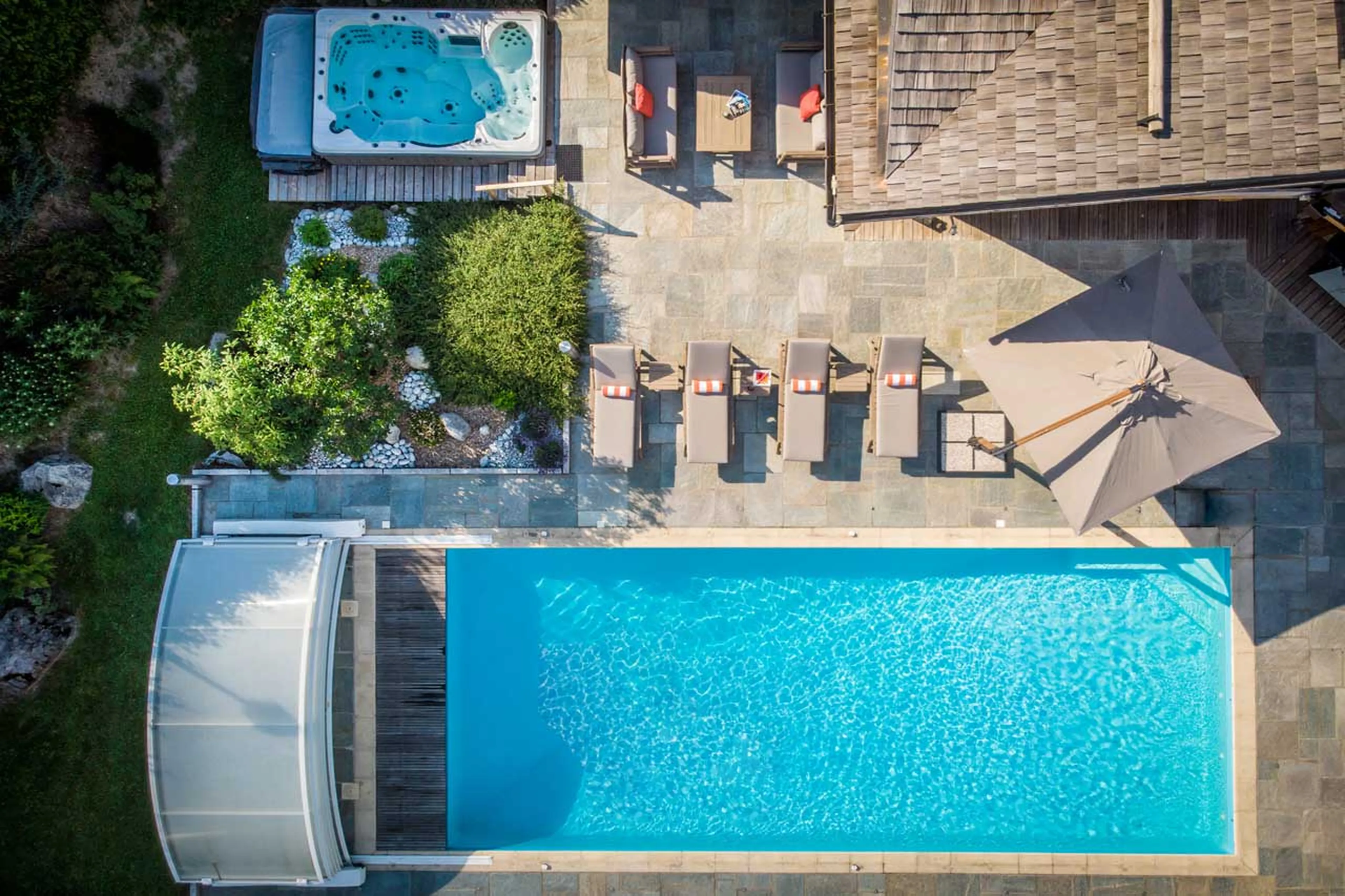 Aerial view of swimming pool at Chalet Couttet in Chamonix