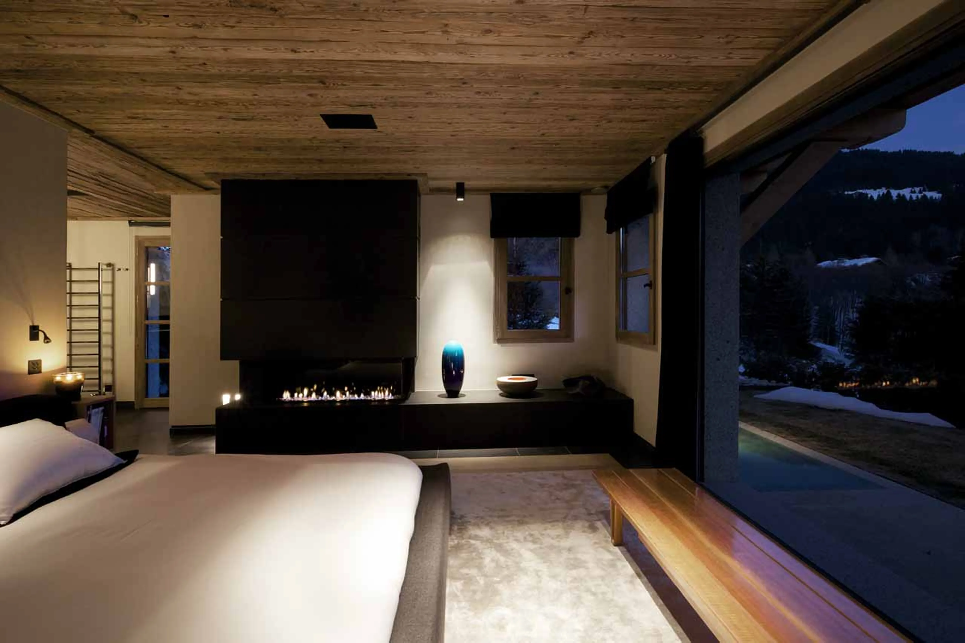 Access to terrace from bedroom one at Chalet Cyanella in Megeve