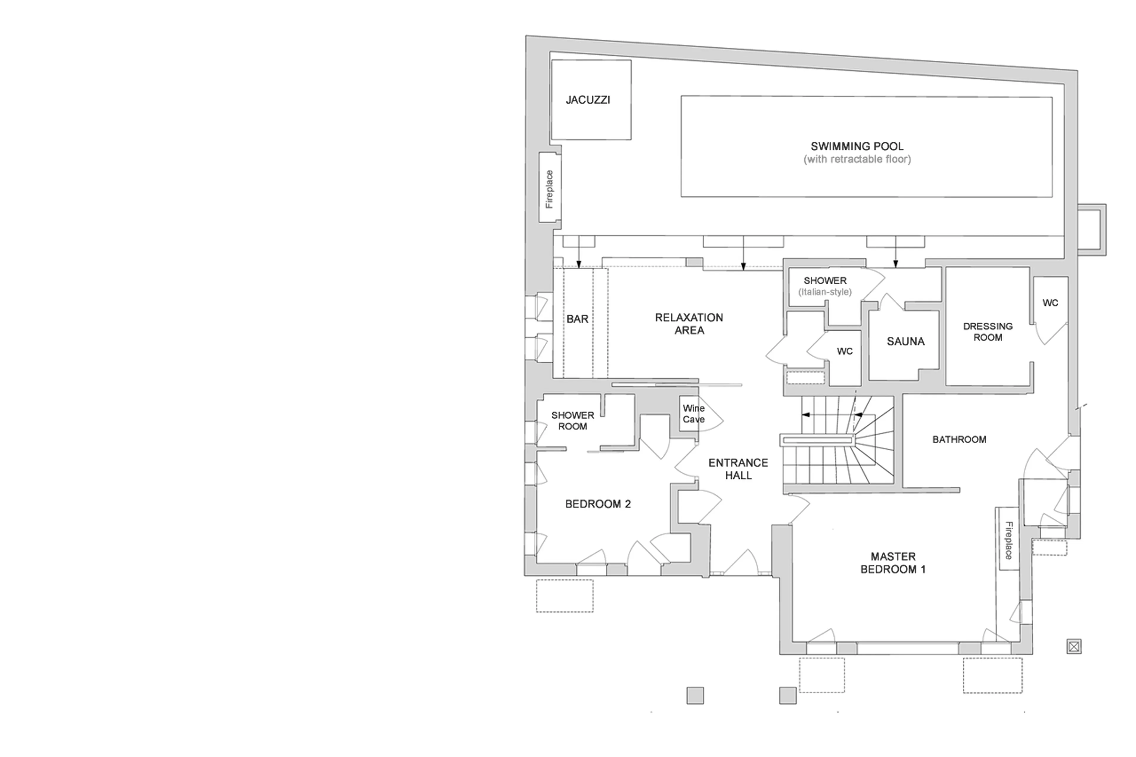 Level 0 floor plan of Chalet Cyanella in Megeve