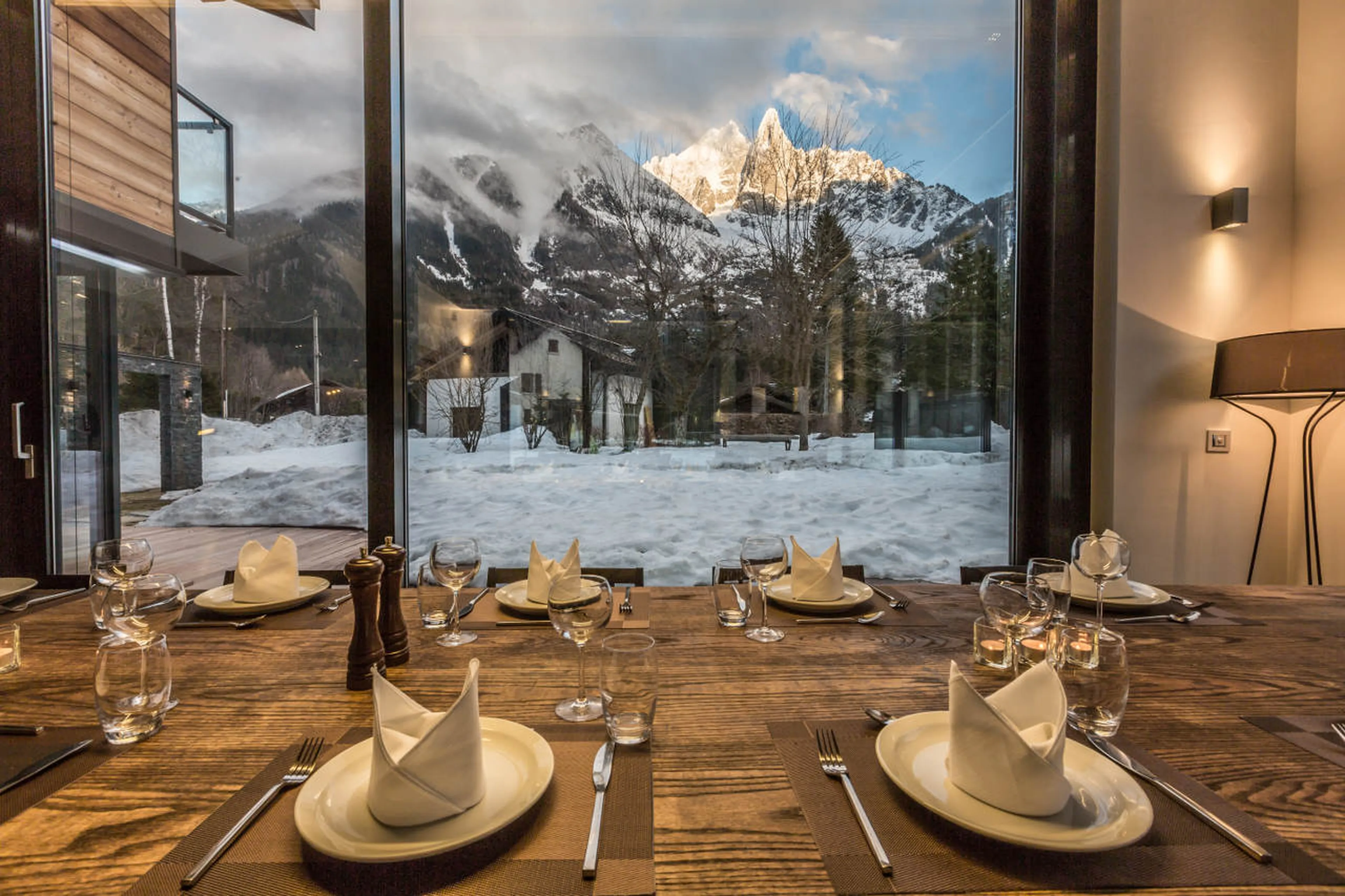 View from dining table in Chalet Dalmore in Chamonix