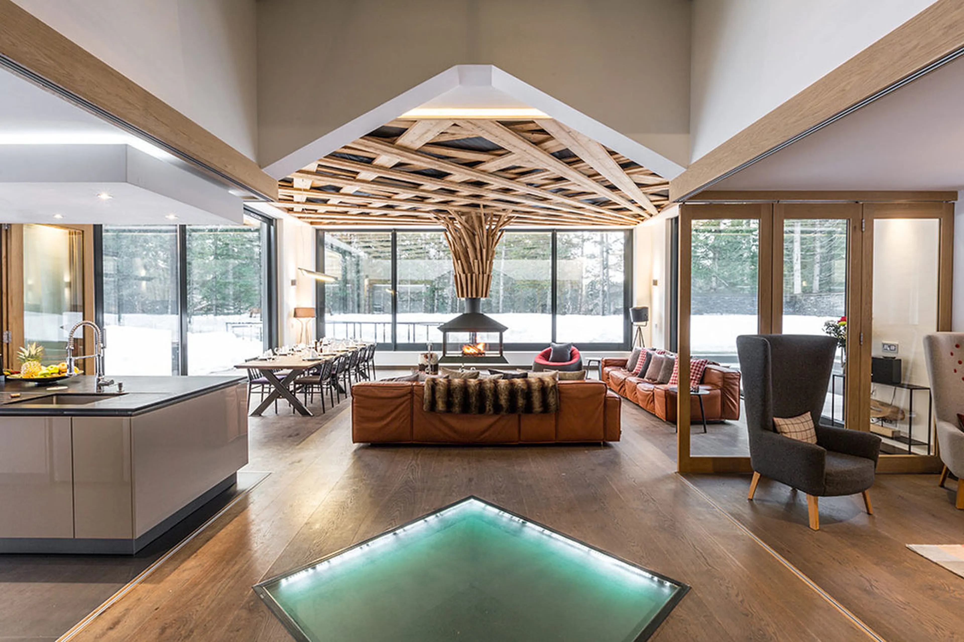 Entrance to open plan living area of Chalet Dalmore in Chamonix