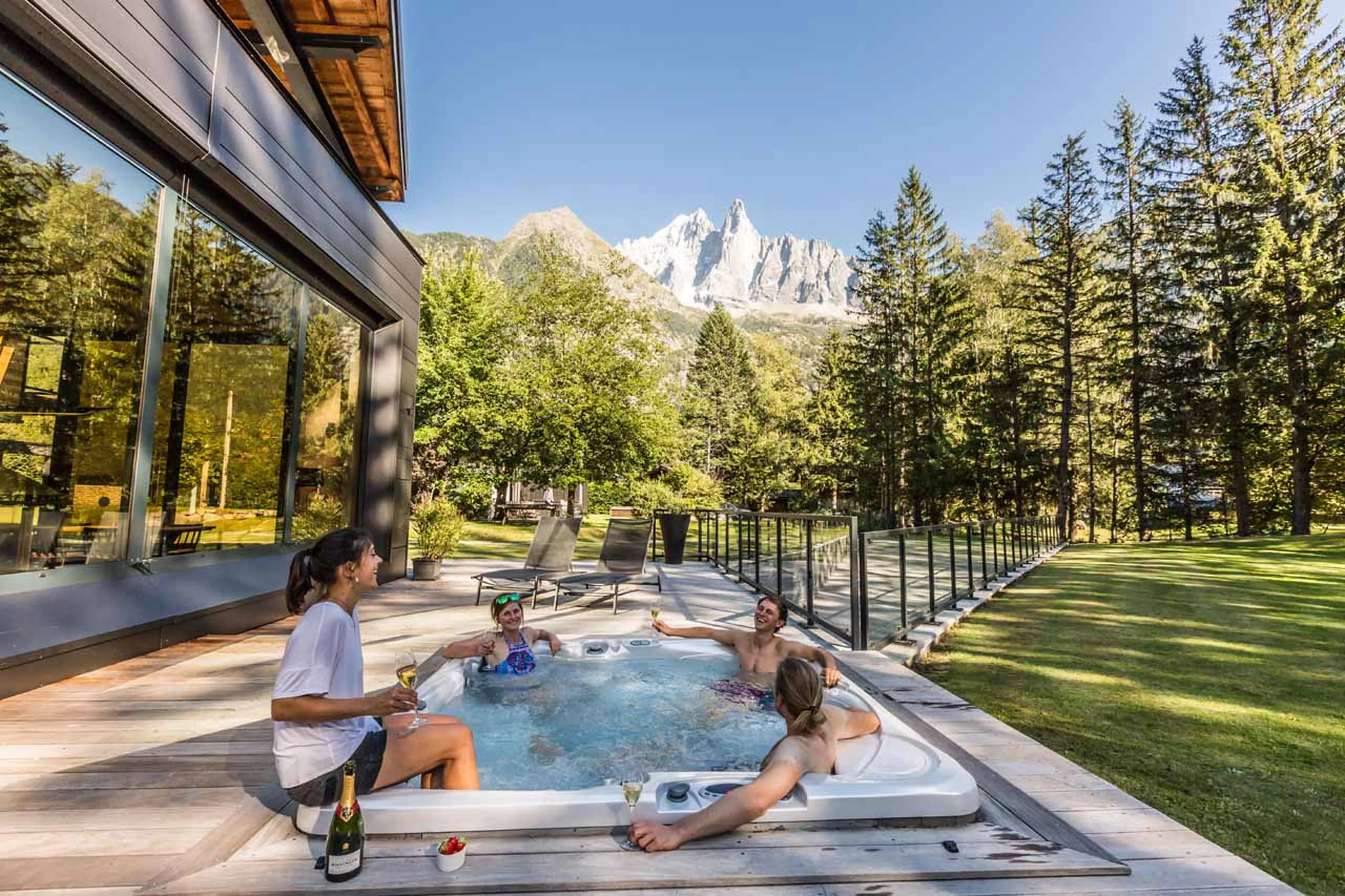 Hot tub at Chalet Dalmore in Chamonix in summer