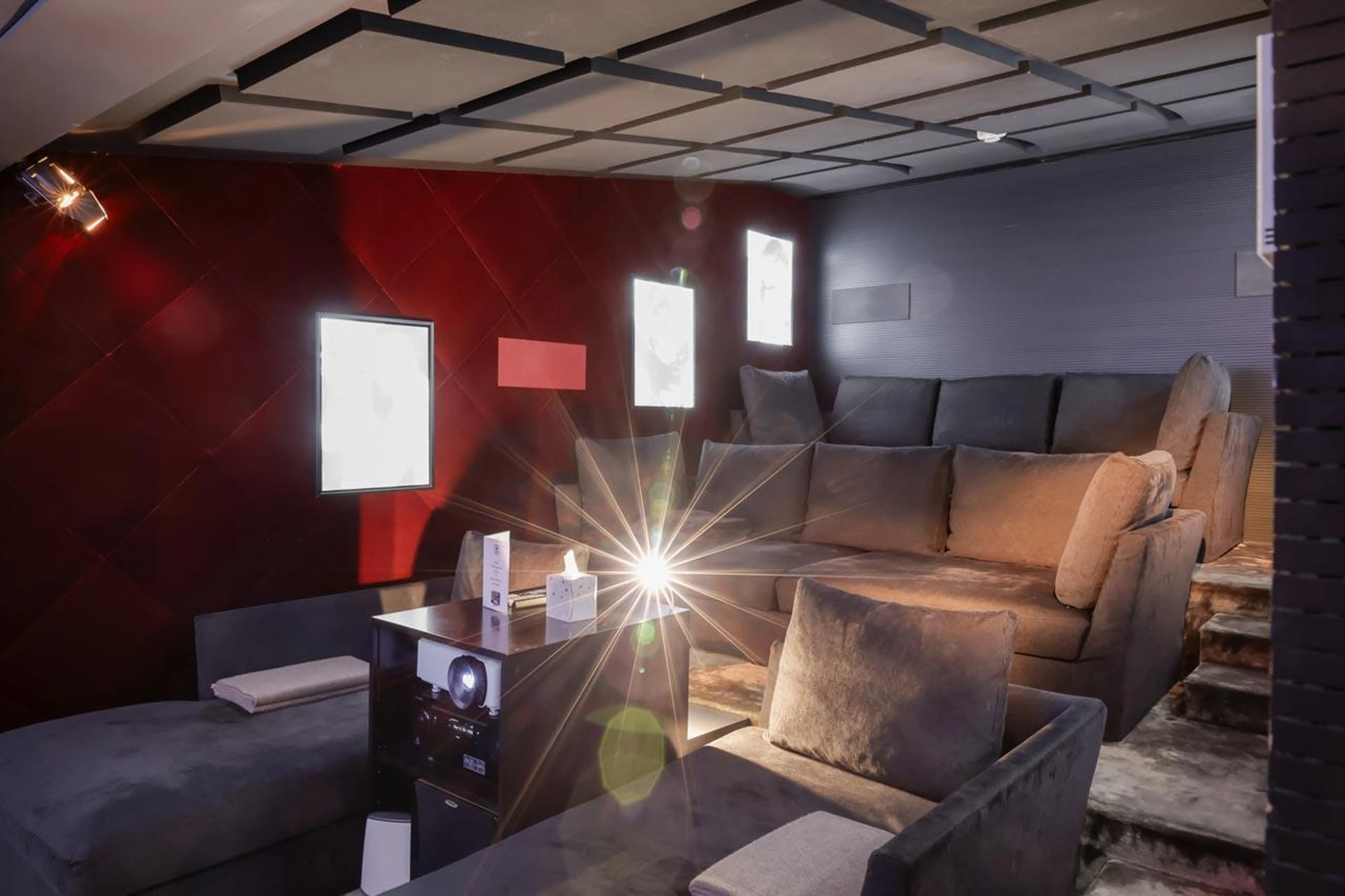 Tiered seating in cinema room at Chalet Dana in Megeve