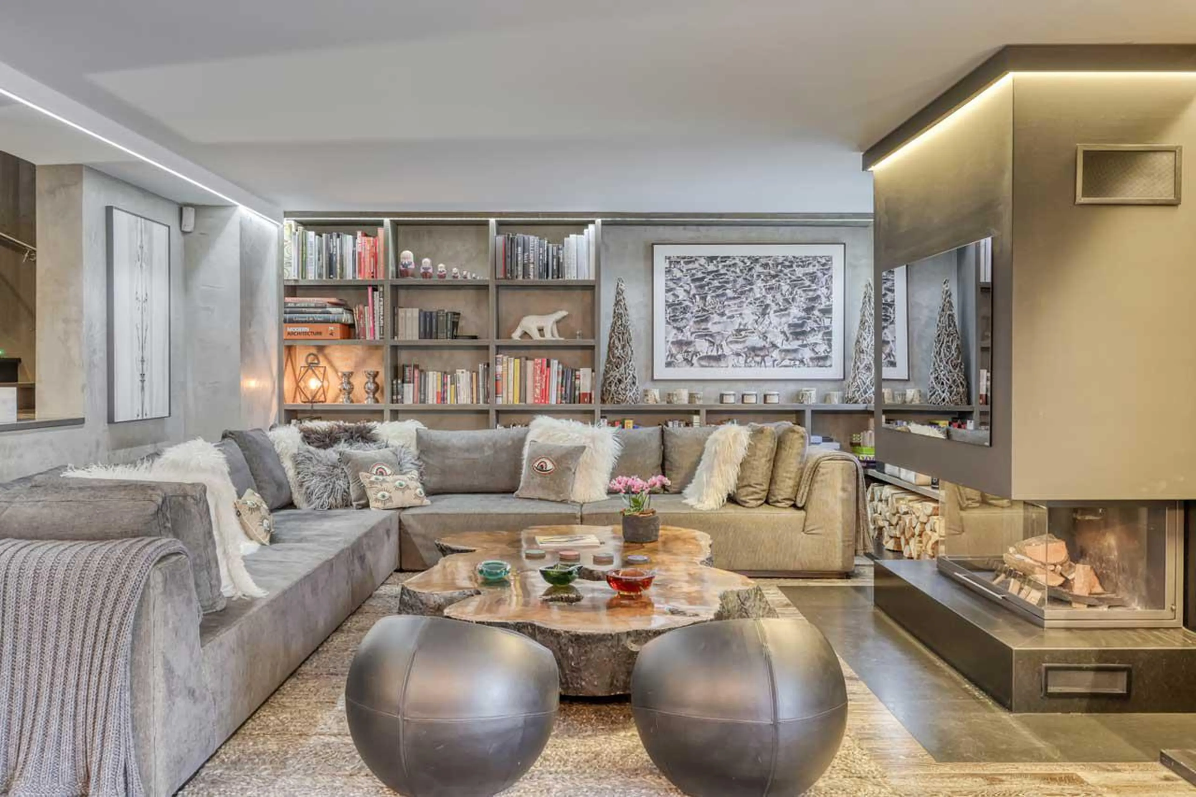 Open-plan living area at Chalet Dana in Megeve