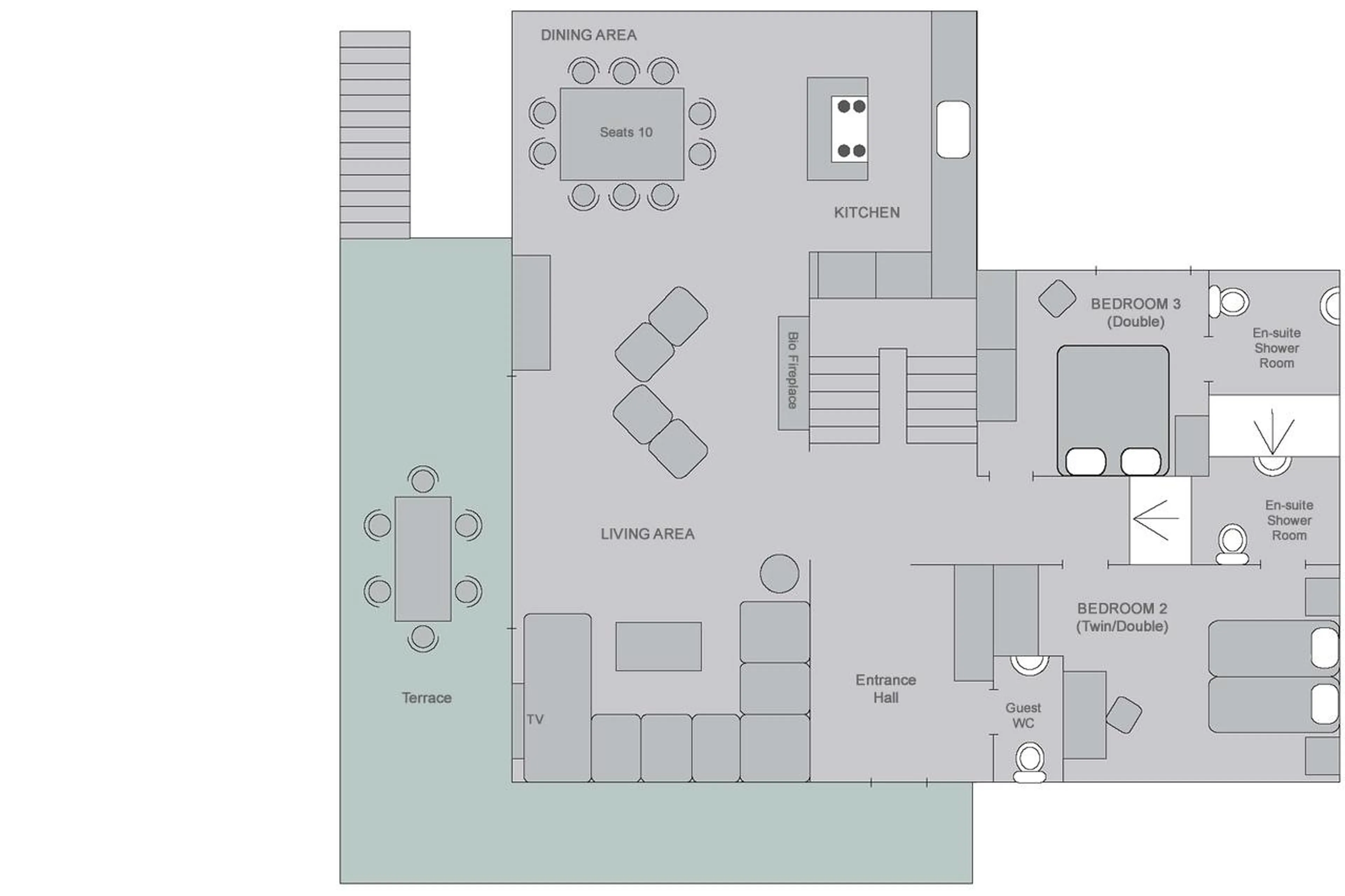 Level 1 floor plan of Chalet Daphne in Verbier