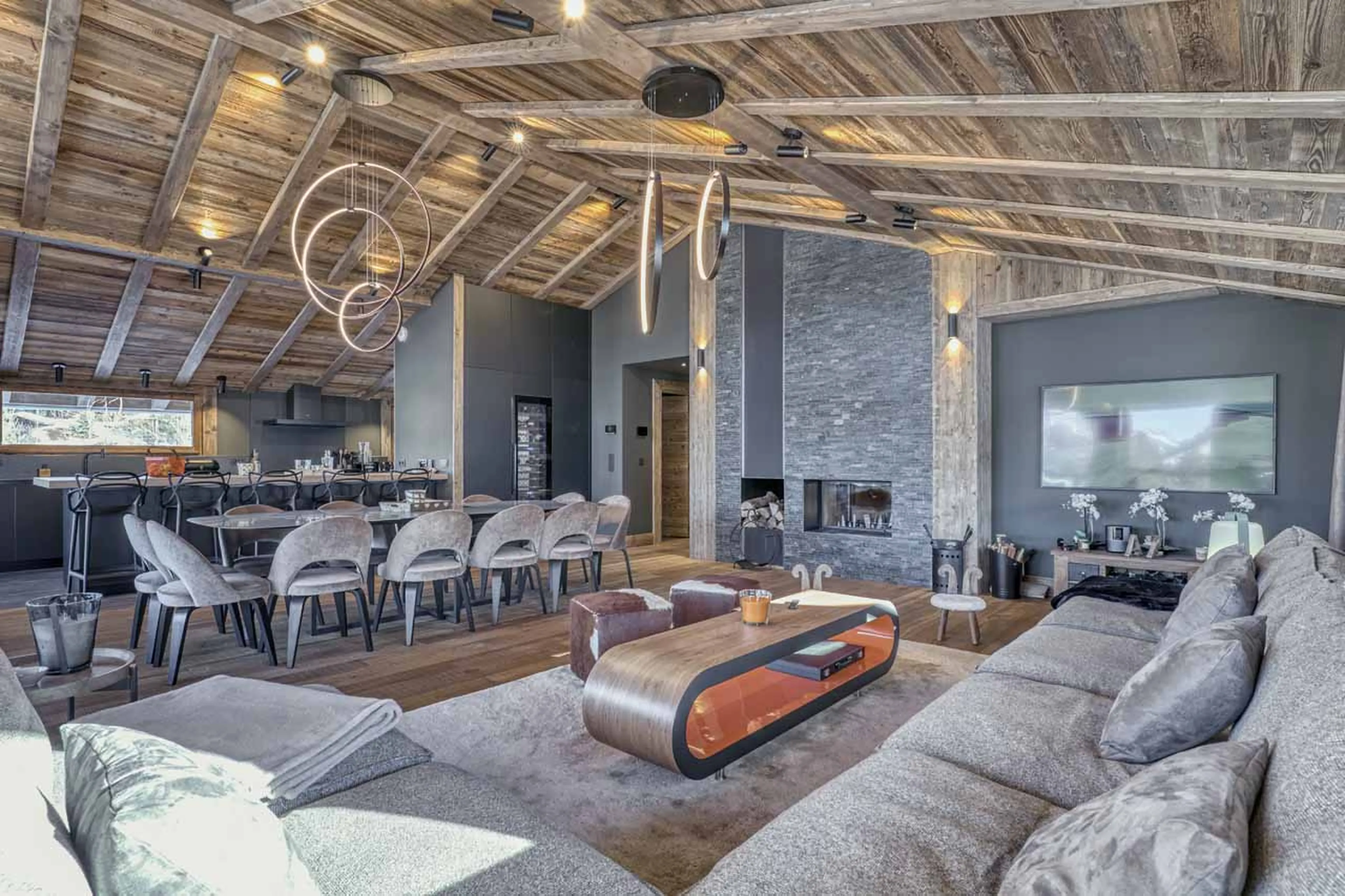 Living area sofas at Chalet de Gabin in Megeve