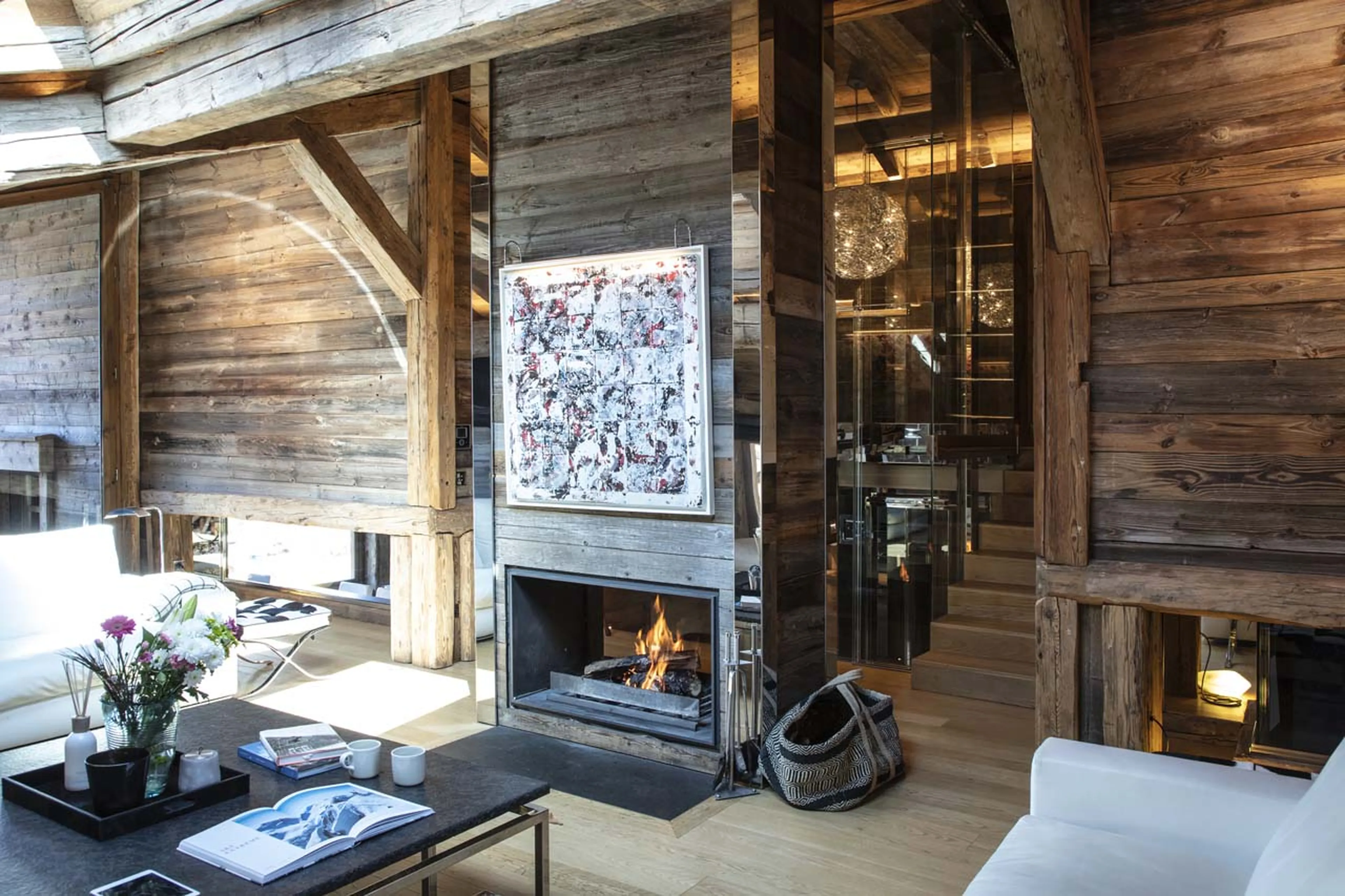 Fireplace at Chalet de la Cry in Megeve